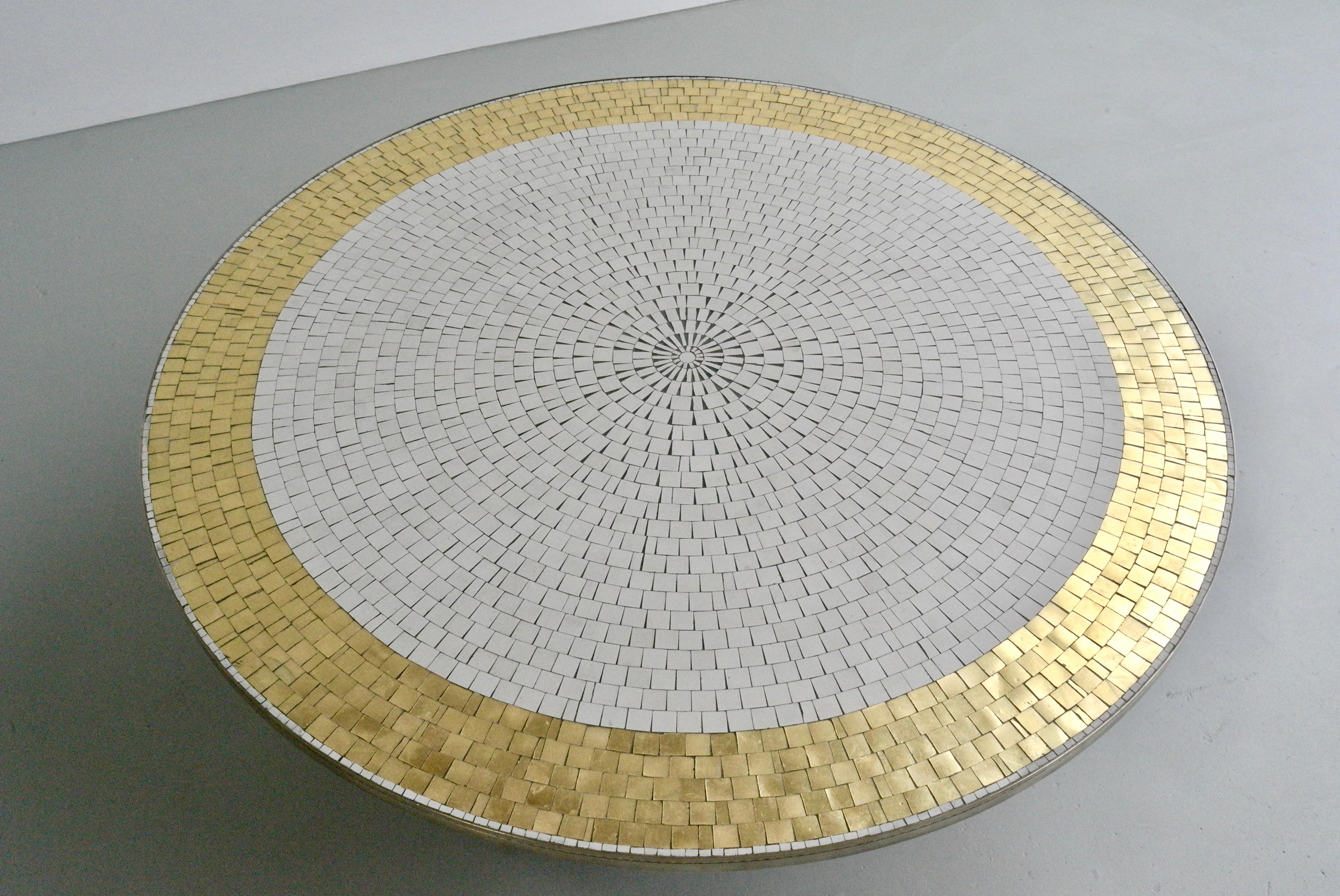 German  Berthold Müller Round Mosaic Gold and White Tile Coffee Table, 1960s