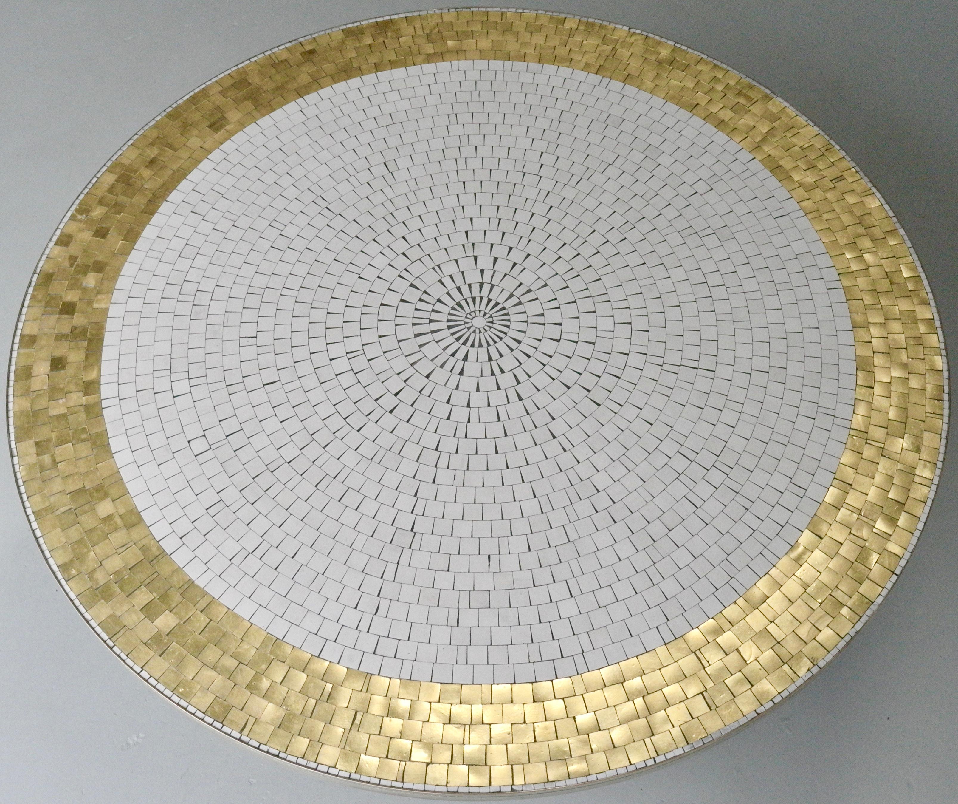 Mid-20th Century  Berthold Müller Round Mosaic Gold and White Tile Coffee Table, 1960s