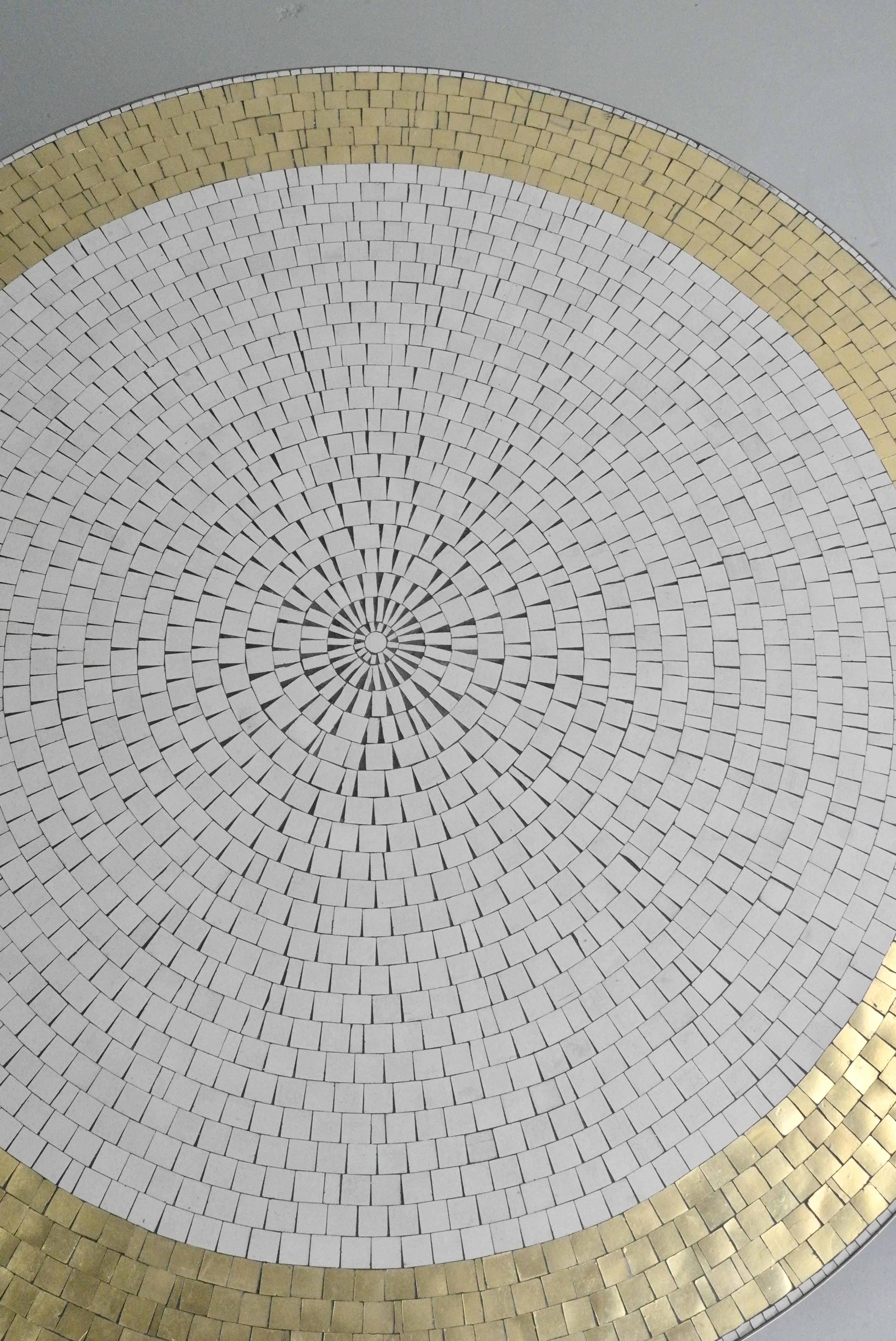 Berthold Müller Round Mosaic Gold and White Tile Coffee Table, 1960s 1