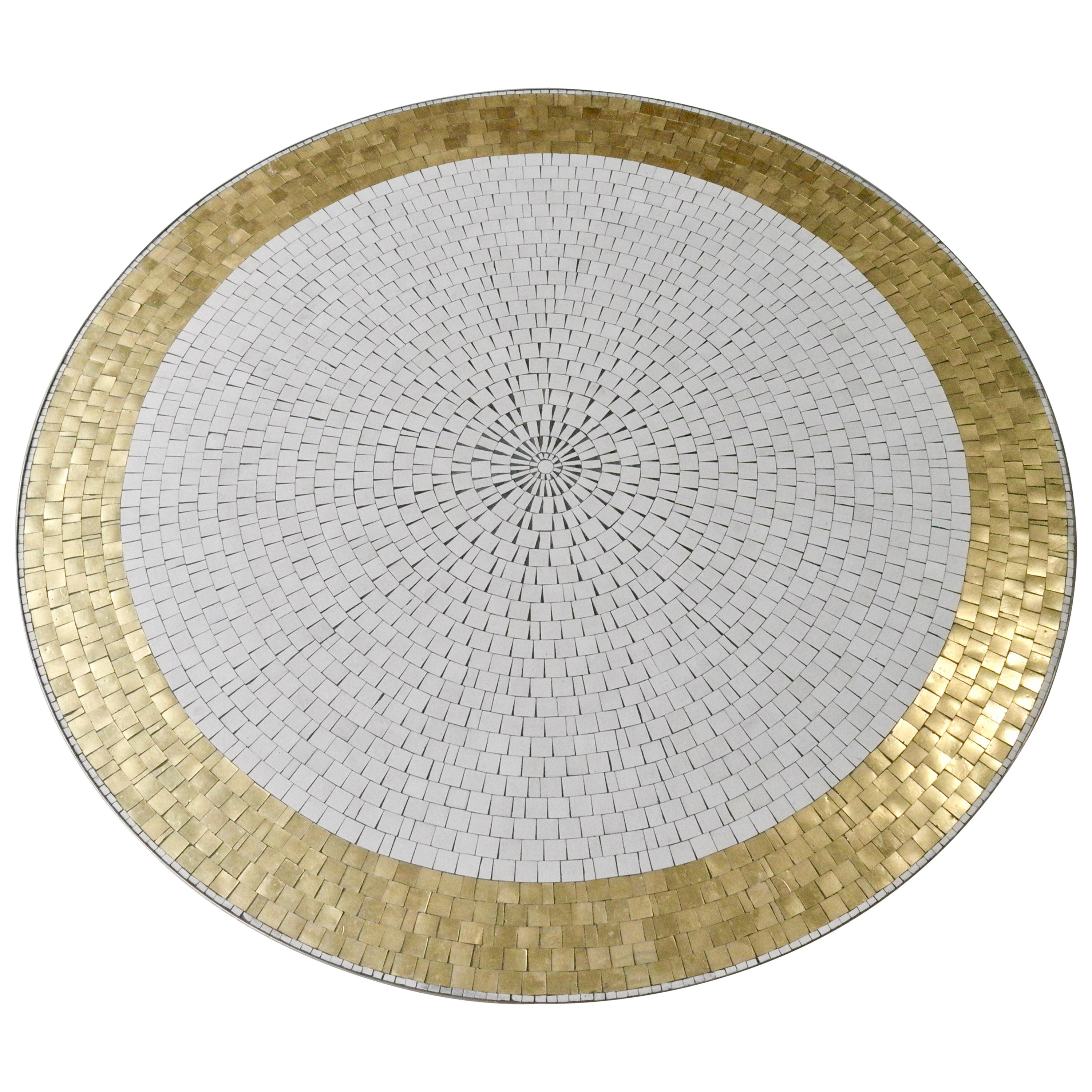  Berthold Müller Round Mosaic Gold and White Tile Coffee Table, 1960s