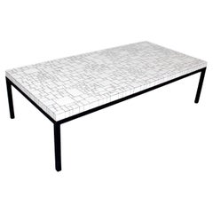 Berthold Muller White Milk Glass Mosaic Coffee Table with Black Grout Germany 