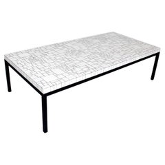 Berthold Muller White Milk Glass Mosaic Coffee Table with Black Grout Germany