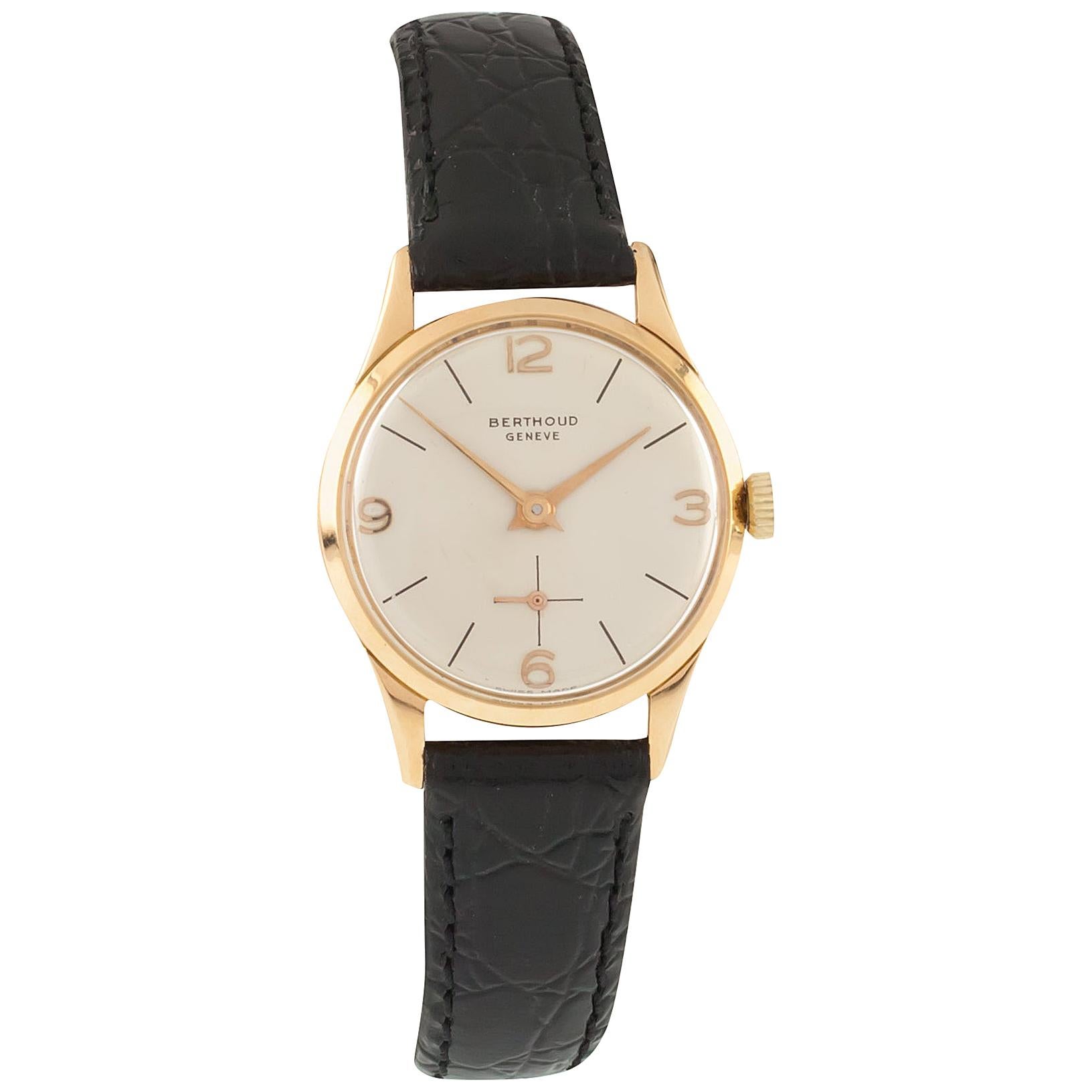 Berthoud Women's Hand-Winding 18k Rose Gold Watch w/ Leather Band For Sale