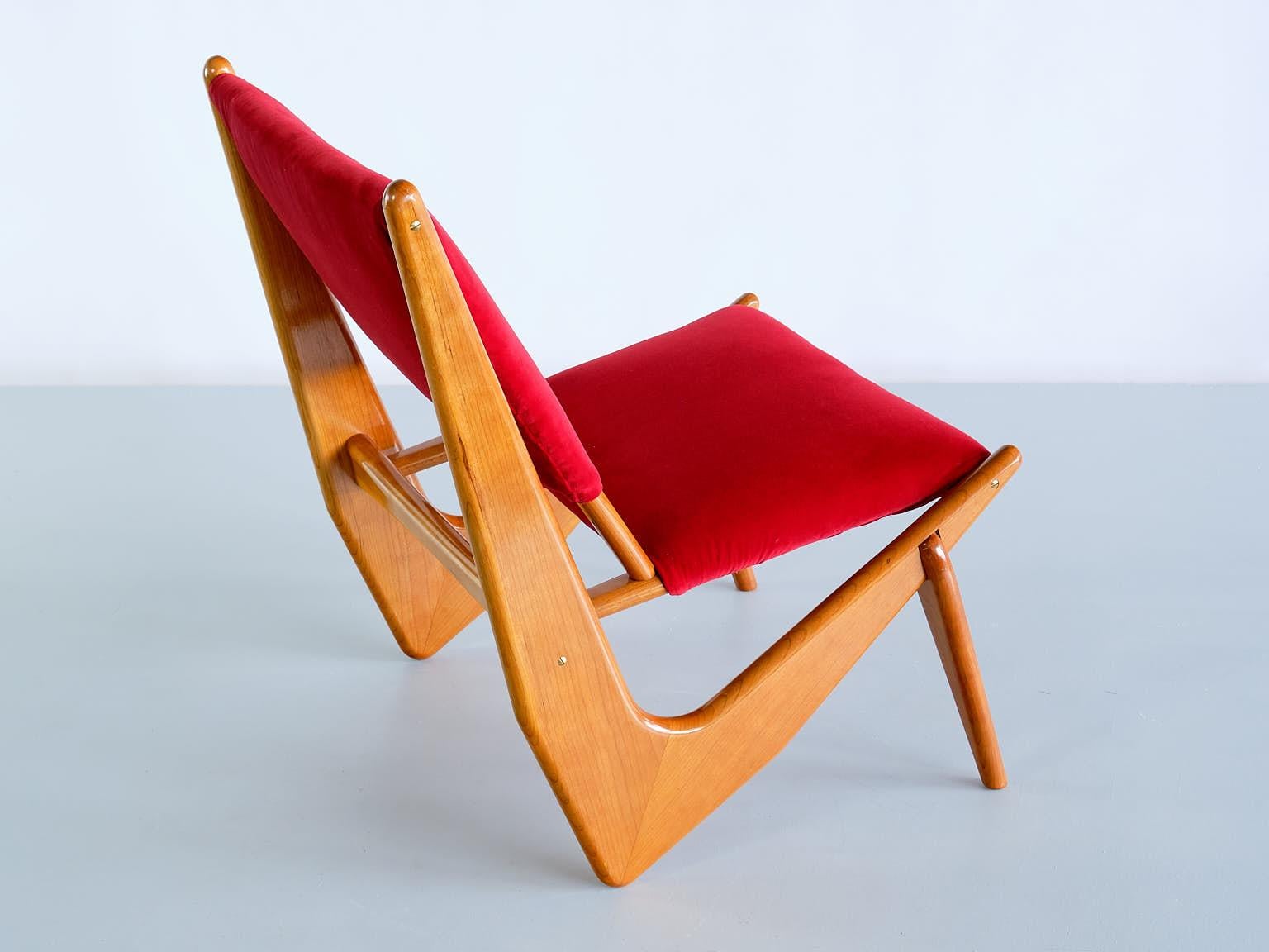 Mid-20th Century Bertil Behrman Lounge Chair in Oak and Velvet, Engen Möbelfabriker, Sweden, 1956 For Sale