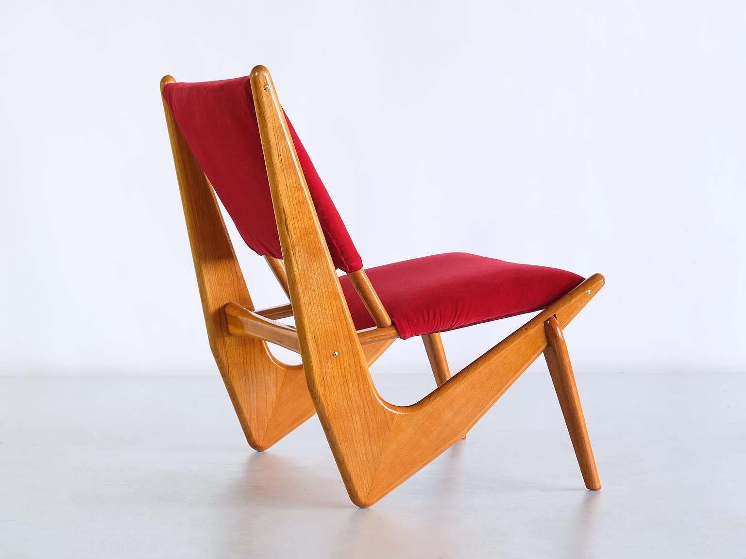 Fabric Bertil Behrman Lounge Chair in Oak and Velvet, Engen Möbelfabriker, Sweden, 1956 For Sale