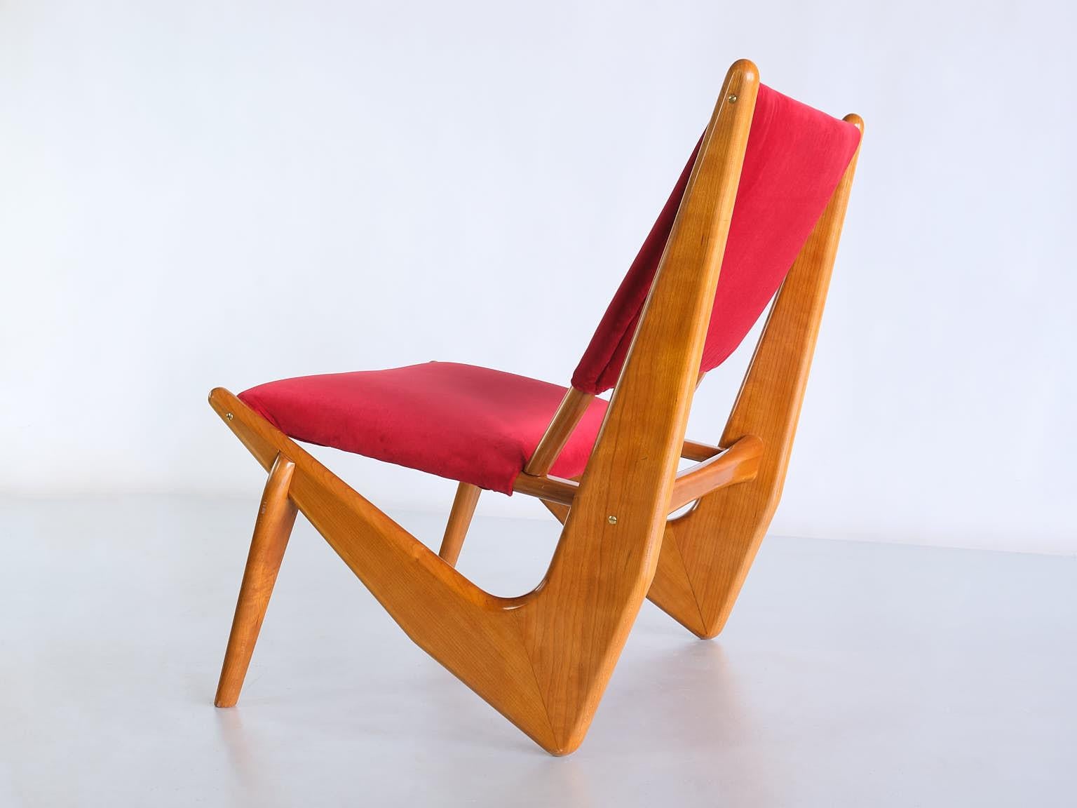 Bertil Behrman Lounge Chair in Oak and Velvet, Engen Möbelfabriker, Sweden, 1956 For Sale 1