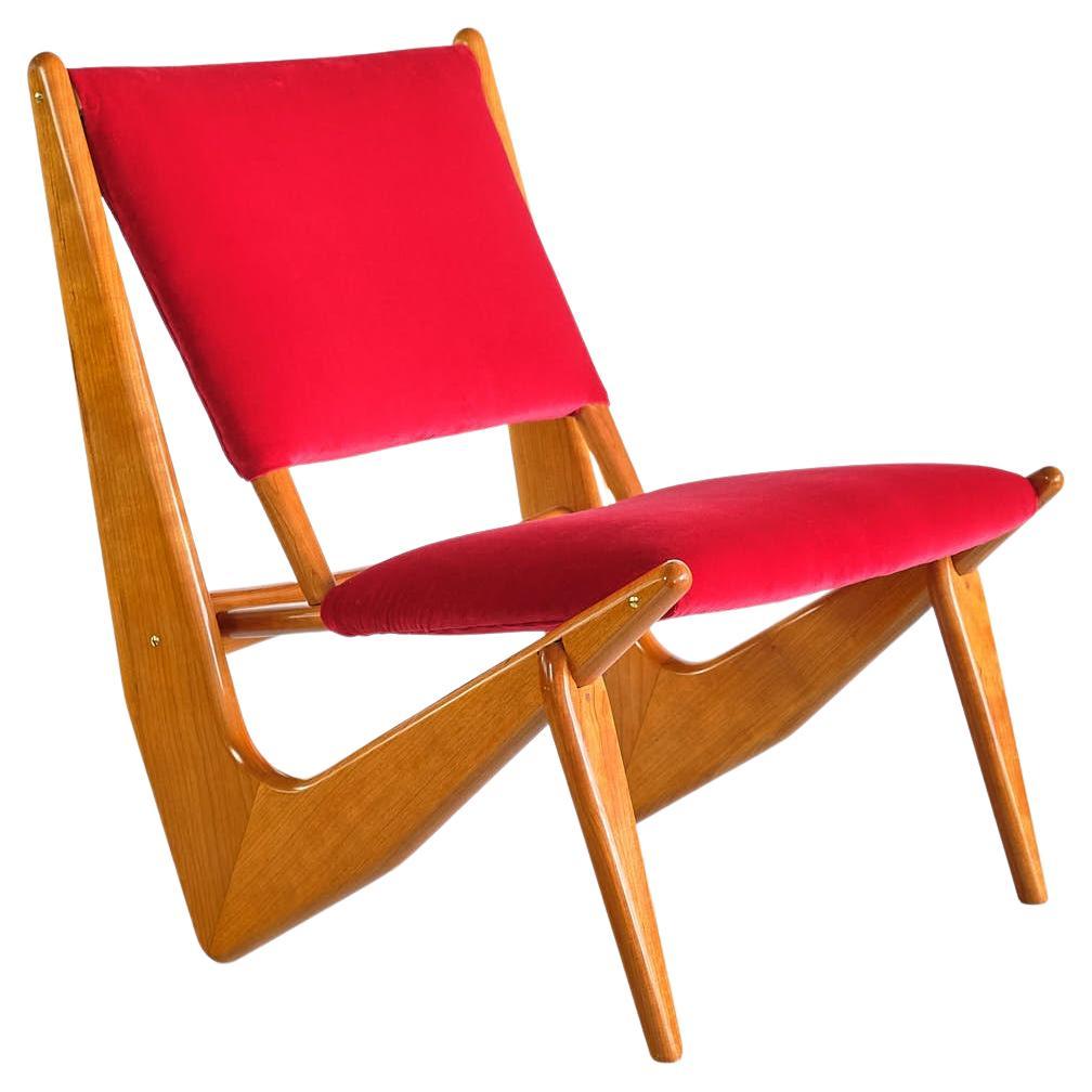 Bertil Behrman Lounge Chair in Oak and Velvet, Engen Möbelfabriker, Sweden, 1956 For Sale