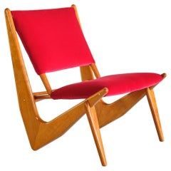 Bertil Behrman Lounge Chair in Oak and Velvet, Engen Möbelfabriker, Sweden, 1956