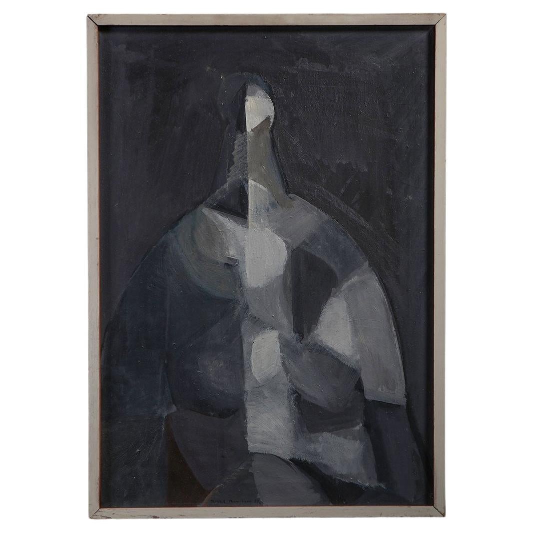 Bertil Berntsson Abstract Oil on Canvas Painting and Pine Frame, Sweden, 1957 For Sale