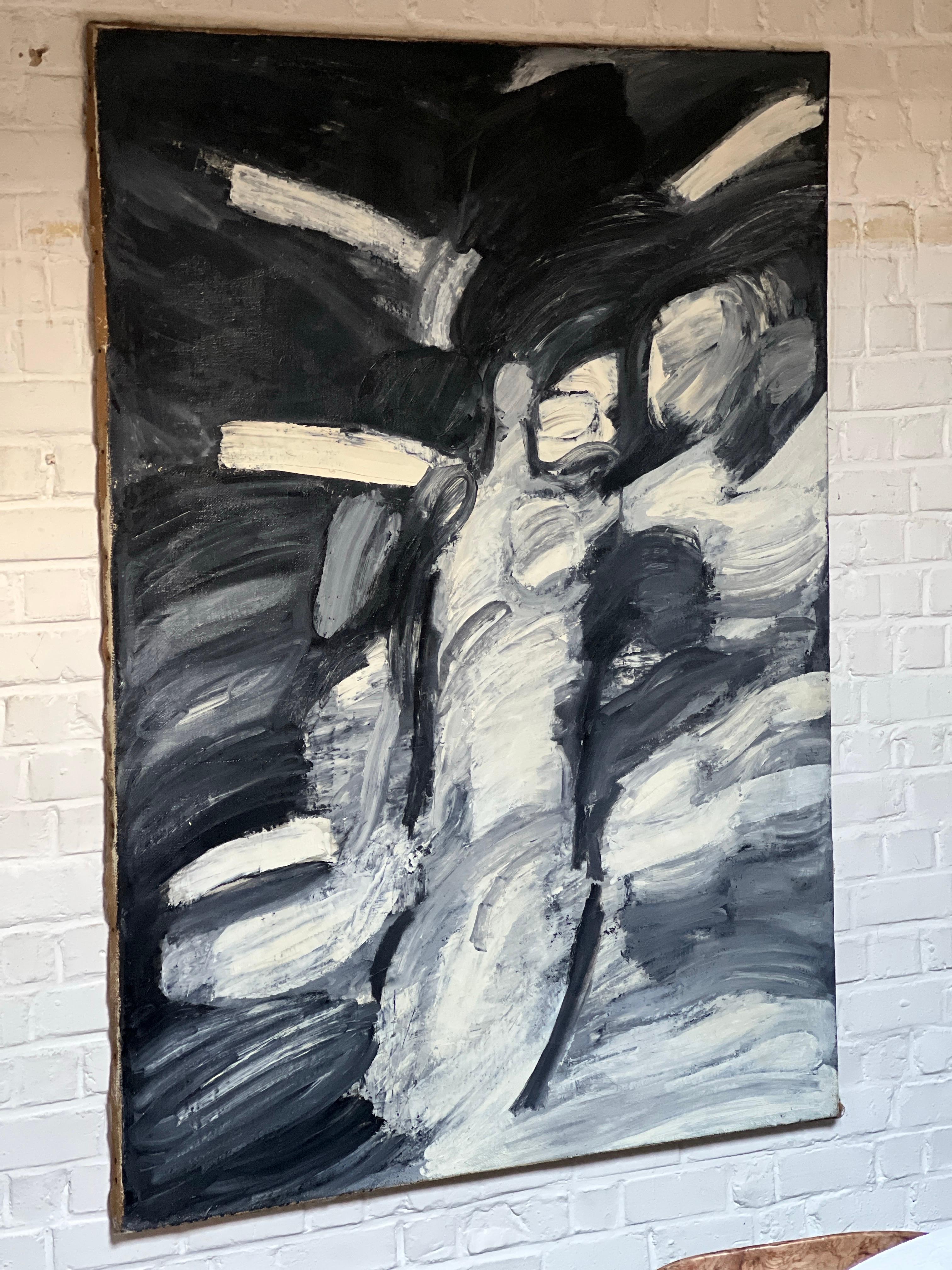 Questo è uno dei dipinti più grandi che Bertil Berntsson ha realizzato con olio su tela nel 1960. Ha una buona provenienza in quanto l'ho acquistato dalla famiglia dell'artista. Rappresenta il corpo di una donna. Abbiamo diversi dipinti nella nostra