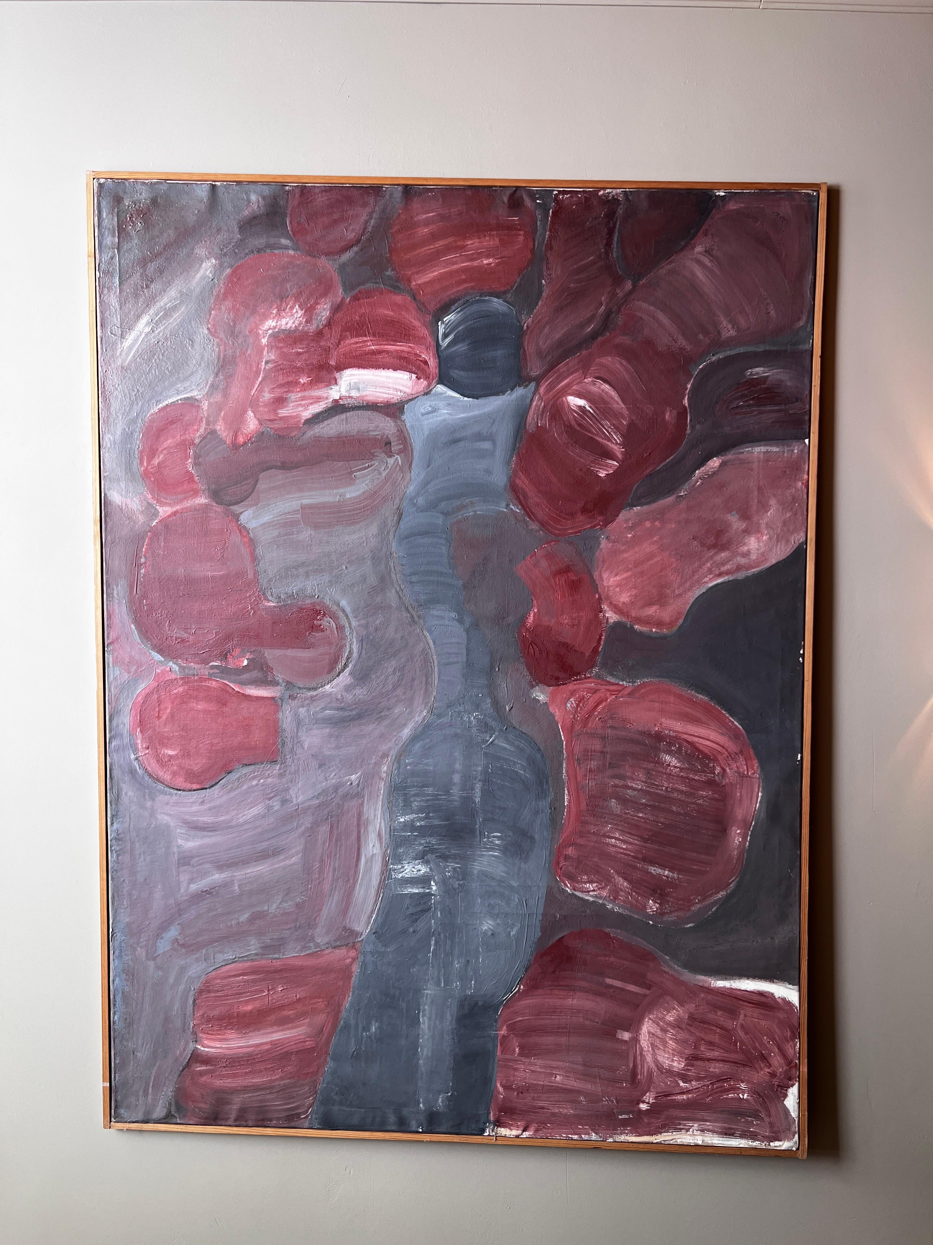 Questo è uno dei dipinti più grandi che Bertil Berntsson ha realizzato con olio su tela nel 1964. È stato esposto nella Liljevalchs konsthall di Stoccolma. Ha una buona provenienza in quanto l'ho acquistato dalla famiglia dell'artista. Rappresenta