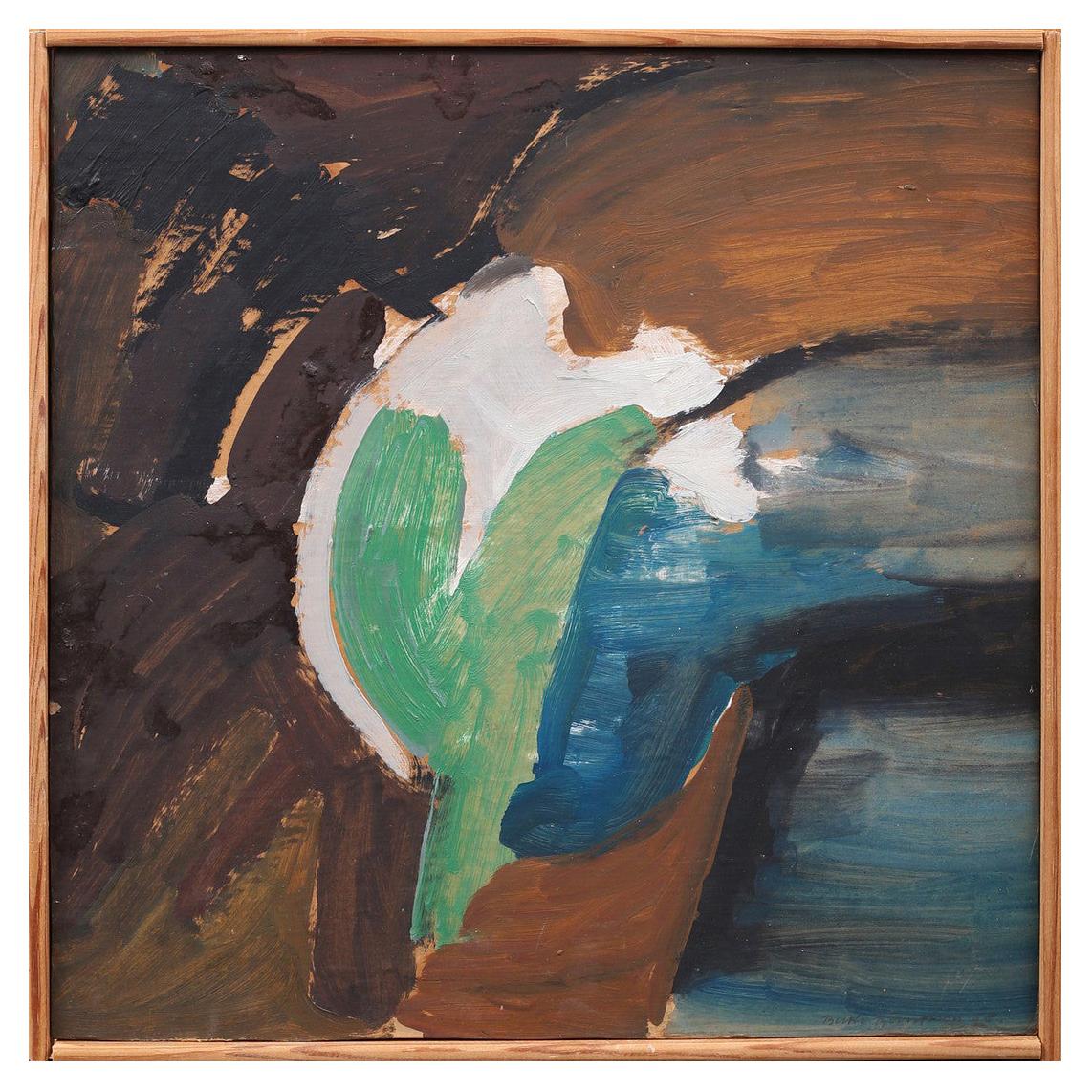 Abstract Oil on Paper Painting by Bertil Berntsson, Sweden, 1950s
