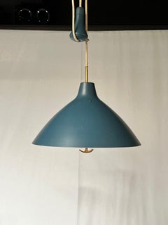 Bertil Brisborg ASEA blue lacquered suspension Lamp, Midcentury Sweden 1950's