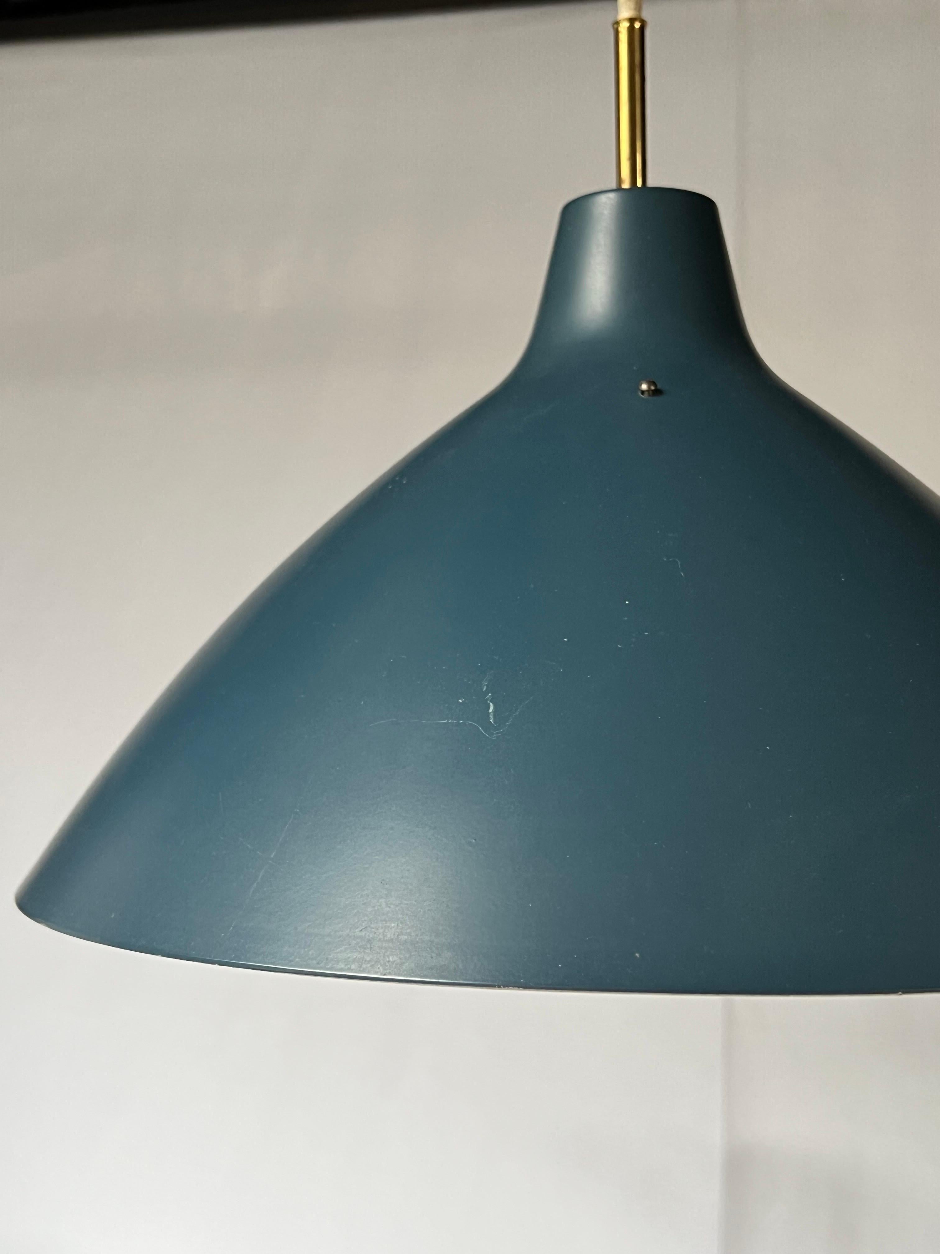 Scandinavian Modern Bertil Brisborg ASEA blue lacquered suspension Lamp, Midcentury Sweden 1950's