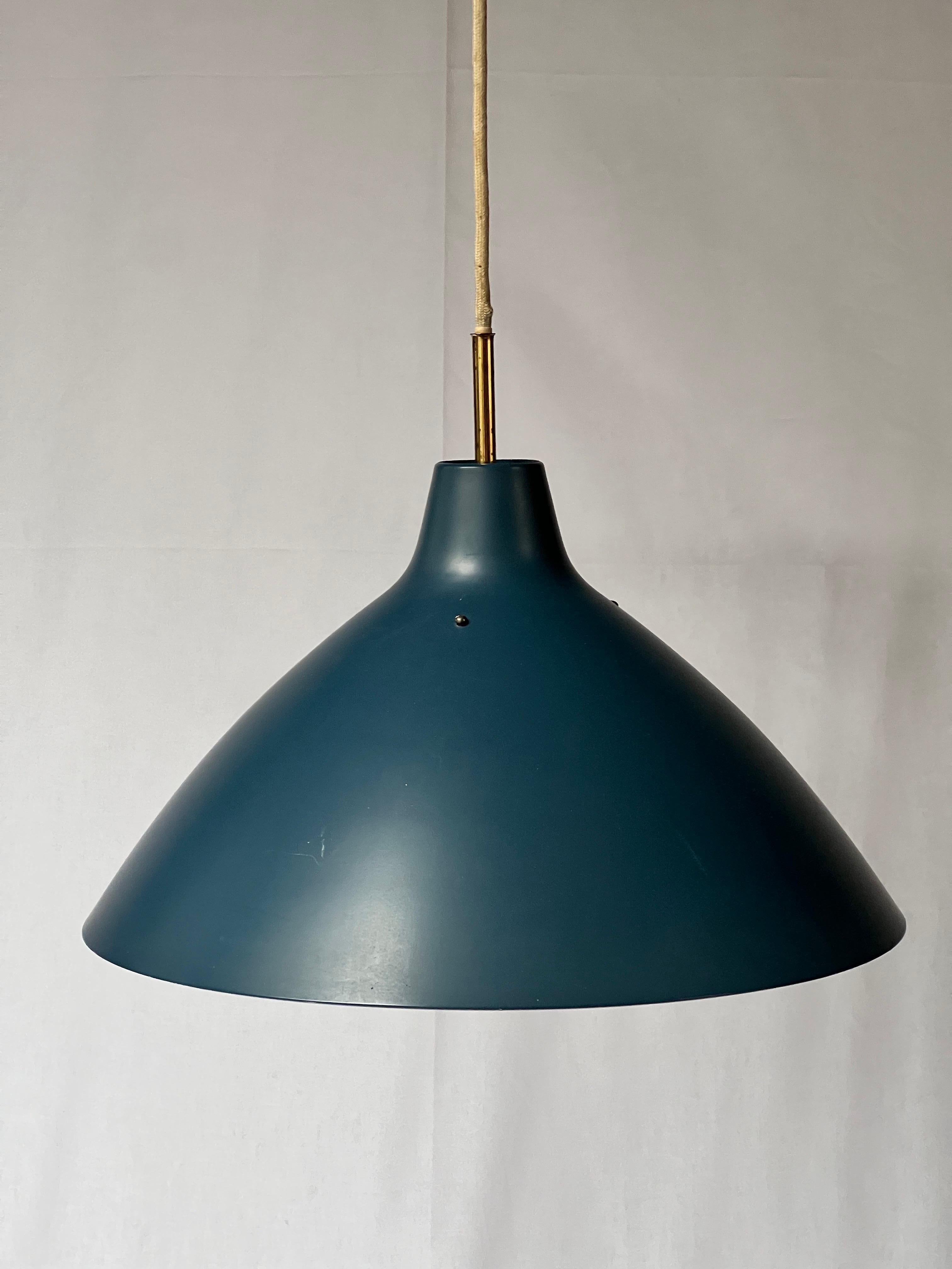 Hand-Crafted Bertil Brisborg ASEA blue lacquered suspension Lamp, Midcentury Sweden 1950's