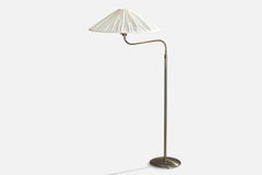 Bertil Brisborg, Floor Lamp, Brass, Fabric, Sweden, 1940s