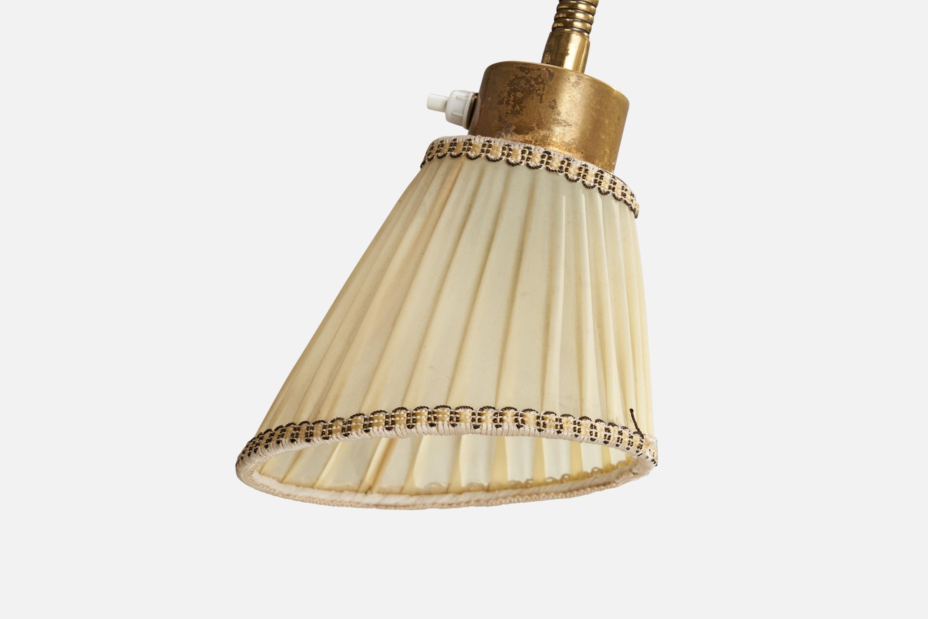 Mid-20th Century Bertil Brisborg, Floor Lamp, Brass, Leather, Fabric, Sweden, 1950s