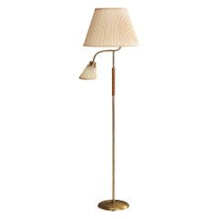 Bertil Brisborg, lampadaire, laiton, cuir, tissu, Suède, années 1950