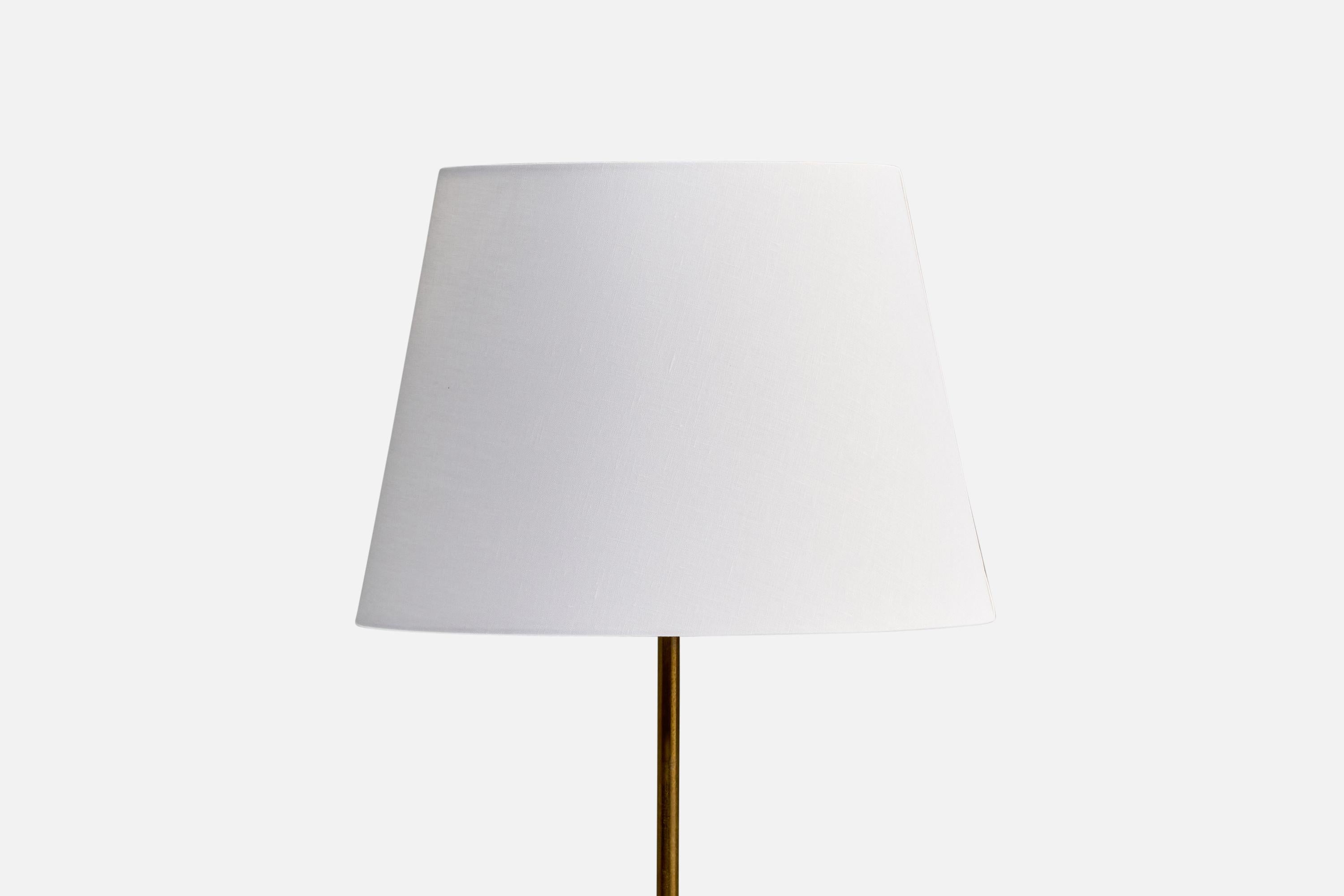 Scandinavian Modern Bertil Brisborg, Floor Lamp, Brass, Wood, Iron, Fabric, Sweden, 1940s For Sale