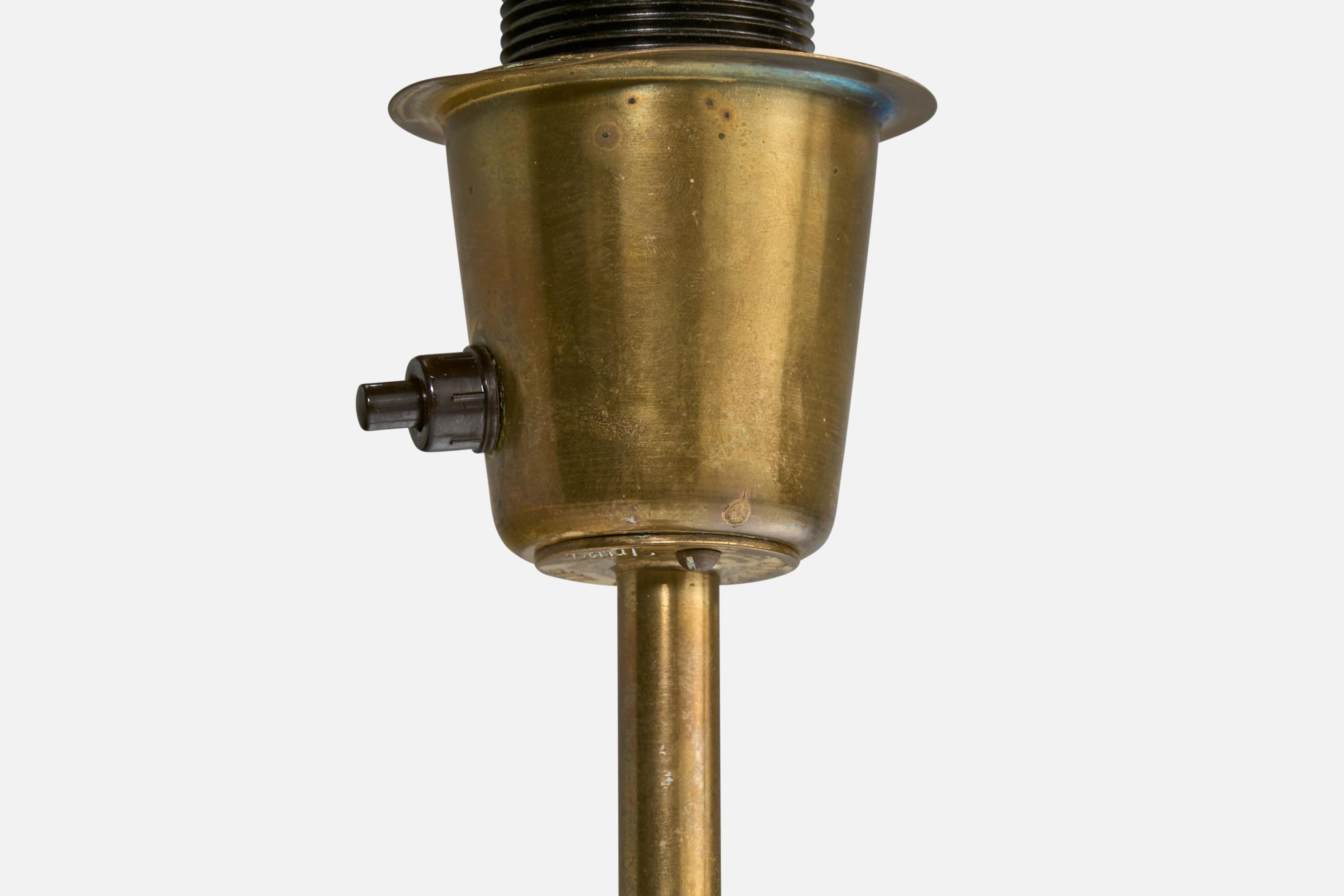 Swedish Bertil Brisborg, Floor Lamp, Brass, Wood, Iron, Fabric, Sweden, 1940s For Sale