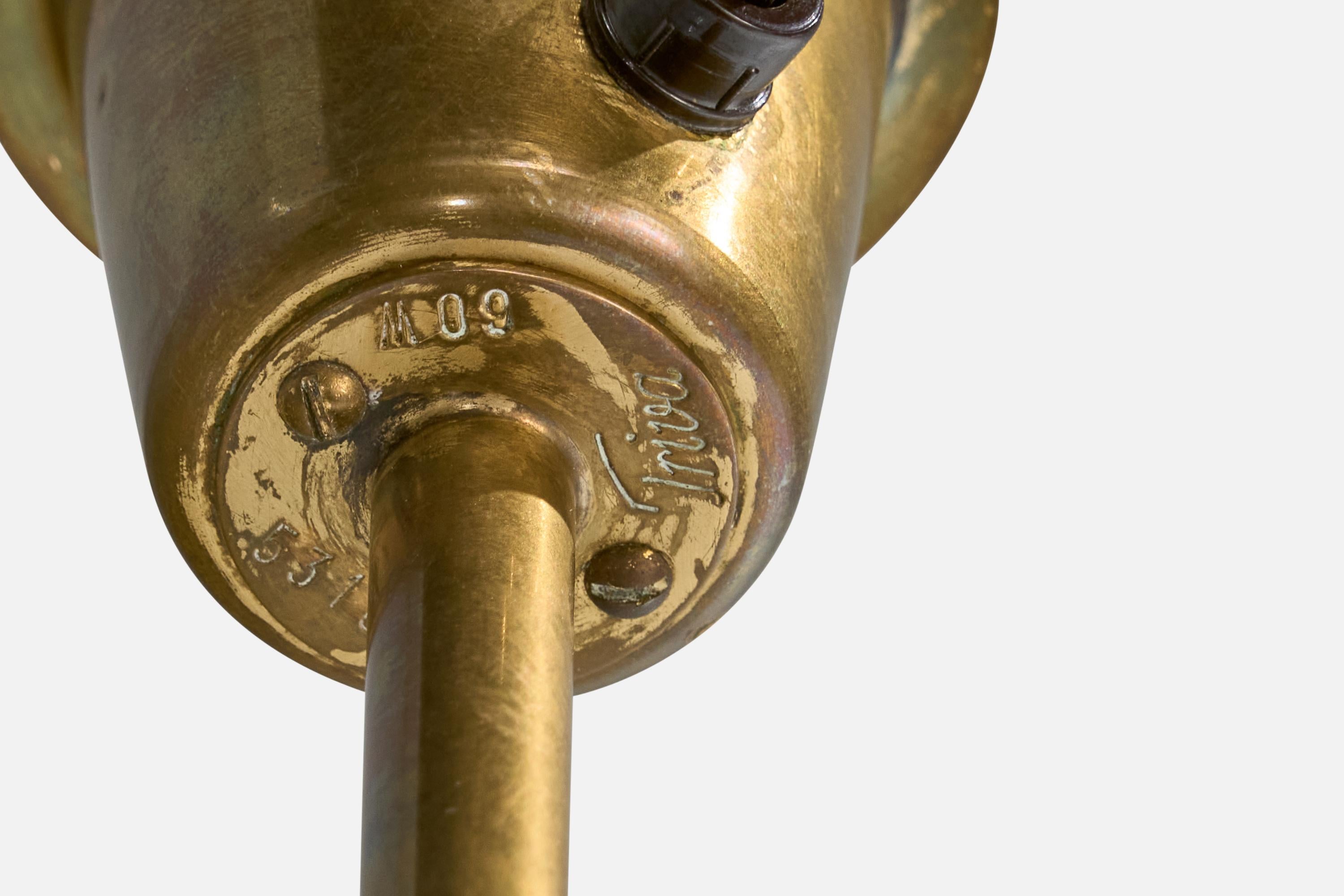 Bertil Brisborg, Floor Lamp, Brass, Wood, Iron, Fabric, Sweden, 1940s In Good Condition For Sale In High Point, NC