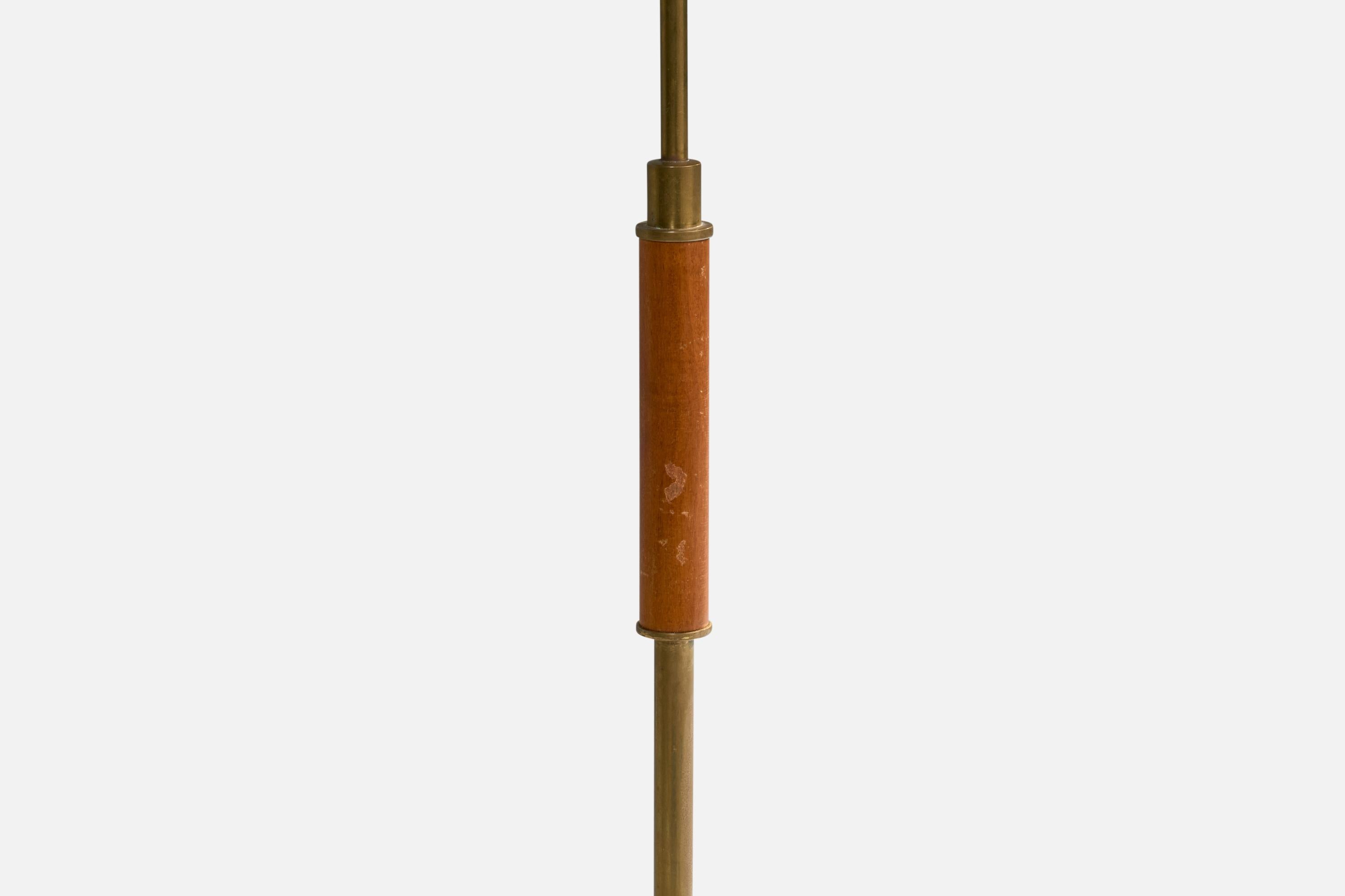 Mid-20th Century Bertil Brisborg, Floor Lamp, Brass, Wood, Iron, Fabric, Sweden, 1940s For Sale