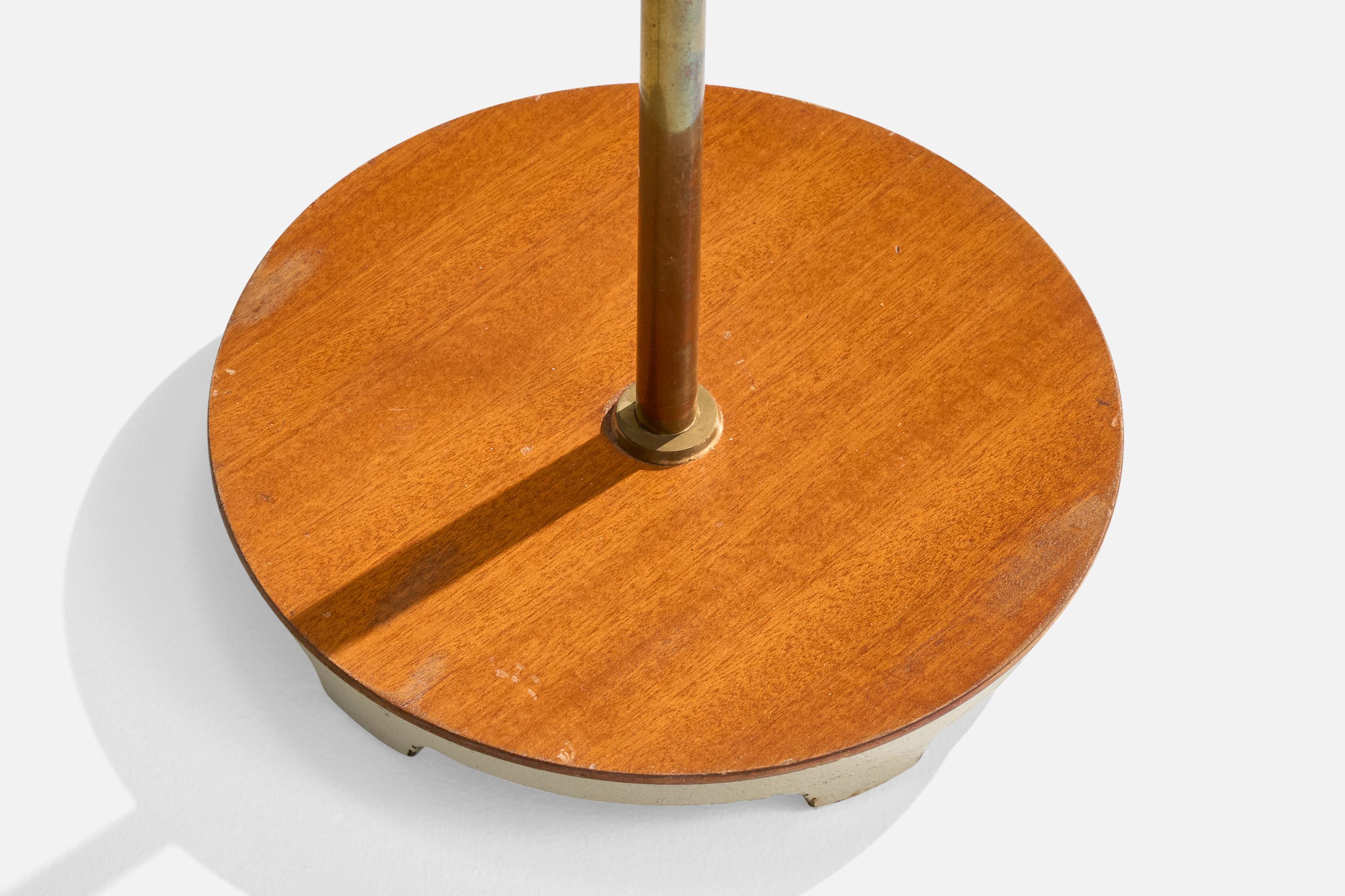 Bertil Brisborg, Floor Lamp, Brass, Wood, Iron, Fabric, Sweden, 1940s For Sale 1