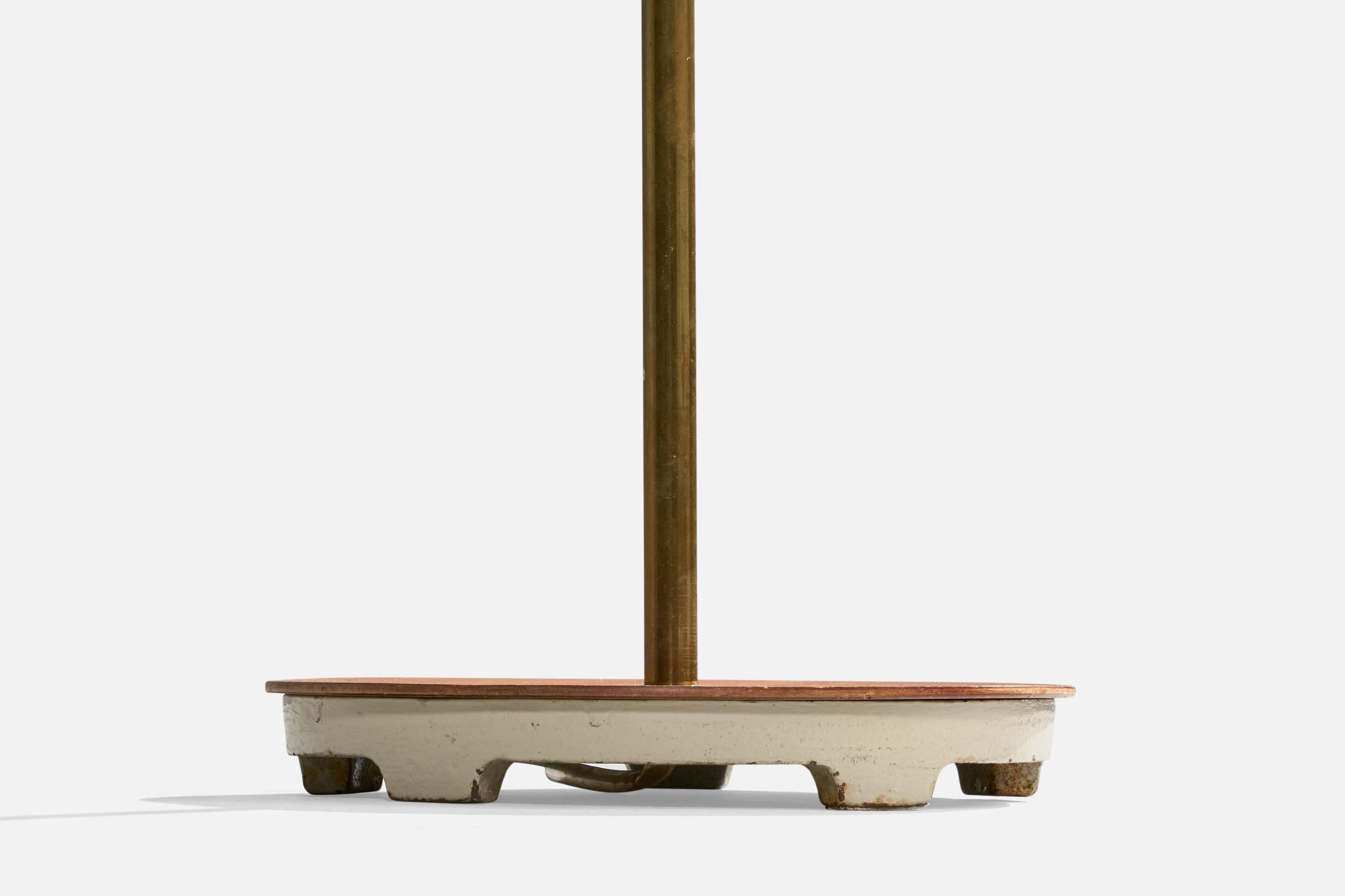 Bertil Brisborg, Floor Lamp, Brass, Wood, Iron, Fabric, Sweden, 1940s For Sale 2