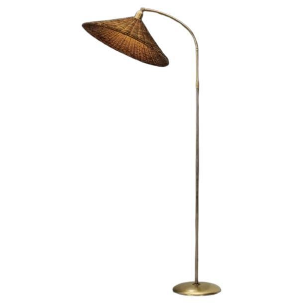 Bertil Brisborg Floor Lamp with Woven Shade, Sweden 1940s For Sale