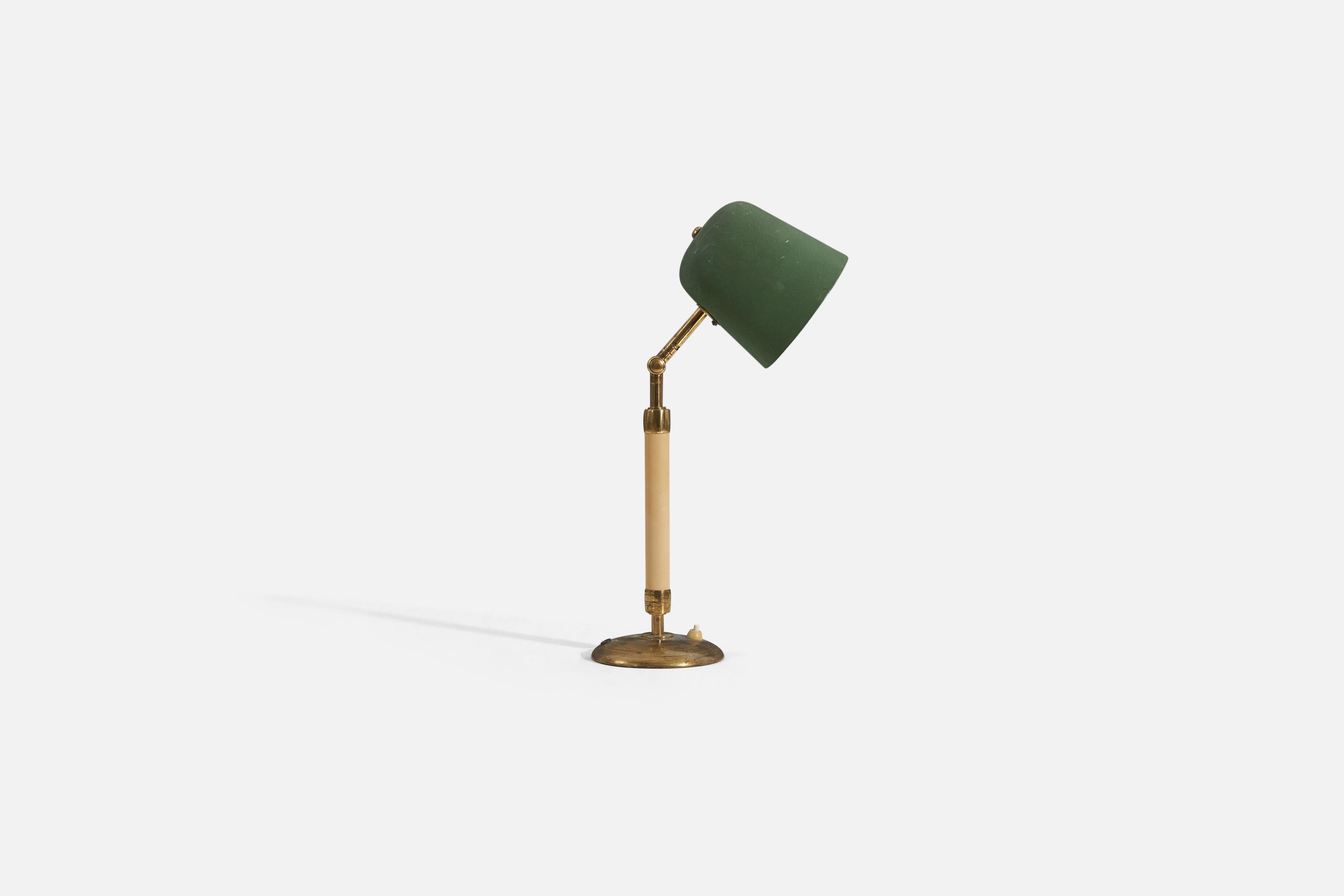 Scandinavian Modern Bertil Brisborg, Table Lamp, Brass, Lacquered Metal, NK, Sweden, 1940s For Sale