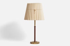 Bertil Brisborg, Lámpara de mesa, latón, cuero, papel, Suecia, década de 1940