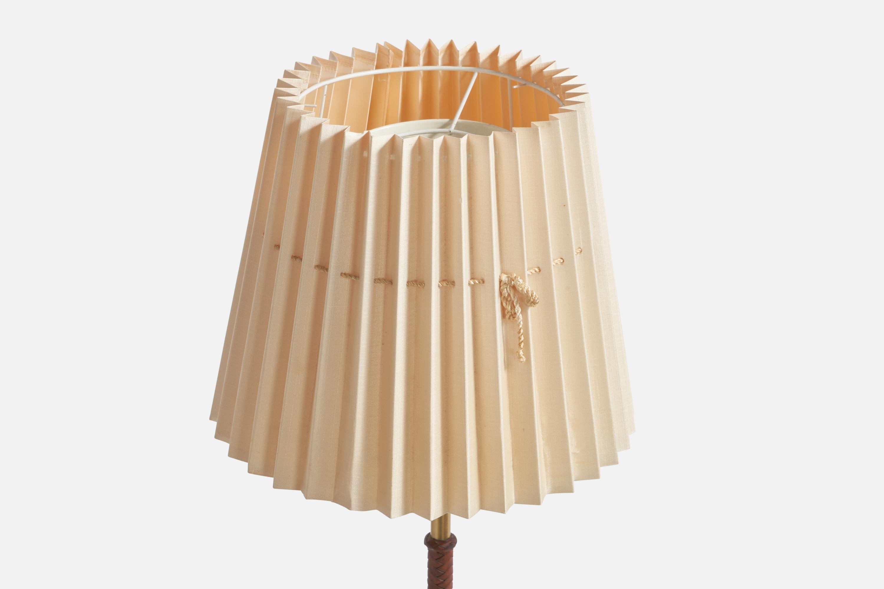Scandinavian Modern Bertil Brisborg, Table Lamp, Brass, Leather, Paper, Sweden, 1940s For Sale