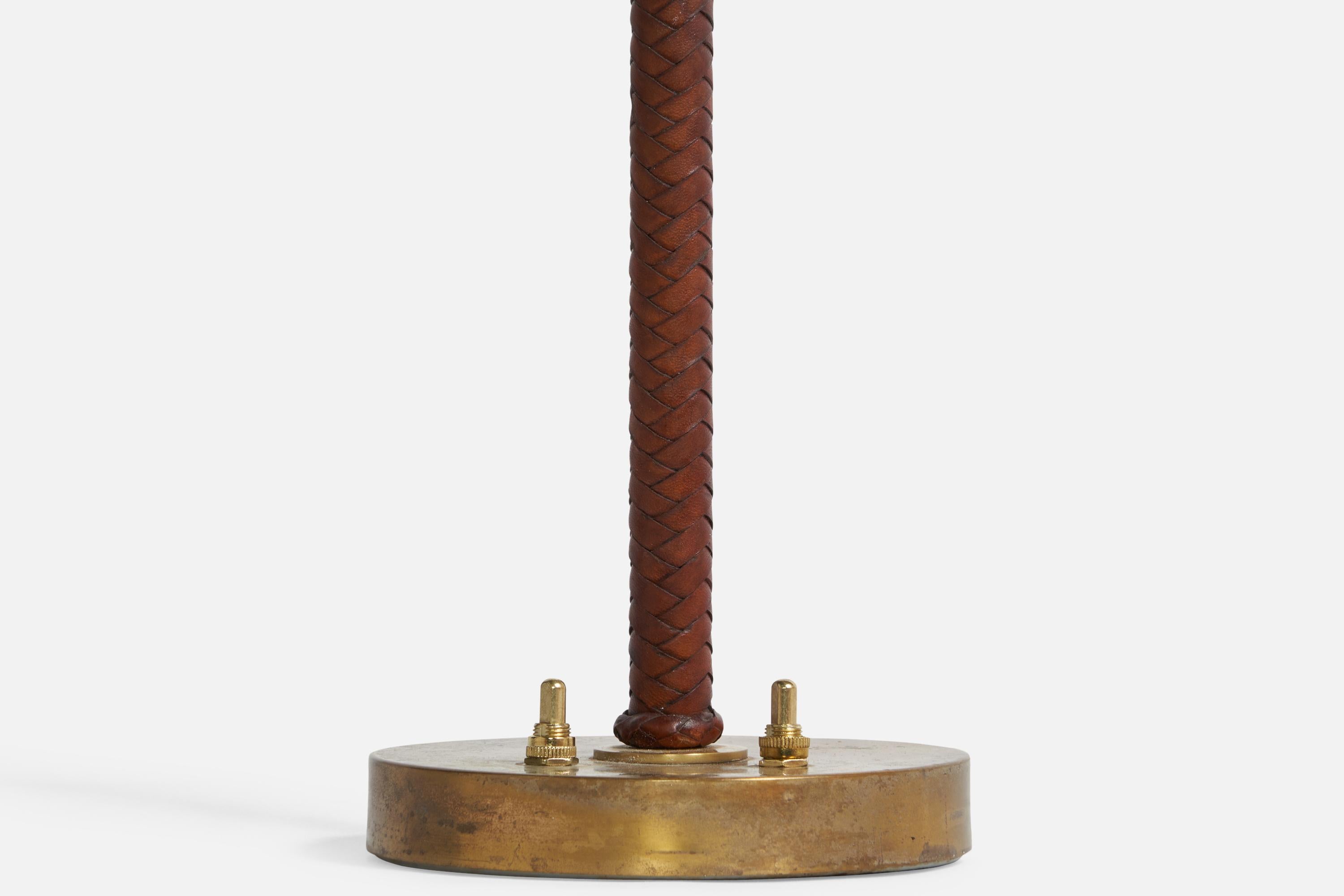 Mid-20th Century Bertil Brisborg, Table Lamp, Brass, Leather, Paper, Sweden, 1940s For Sale
