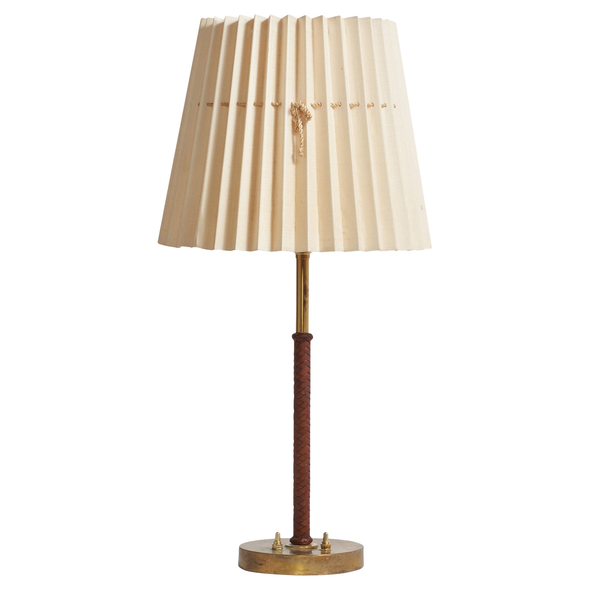 Lampe de bureau Bertil Brisborg, laiton, cuir, papier, Suède, années 1940 en vente
