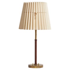 Lampe de bureau Bertil Brisborg, laiton, cuir, papier, Suède, années 1940