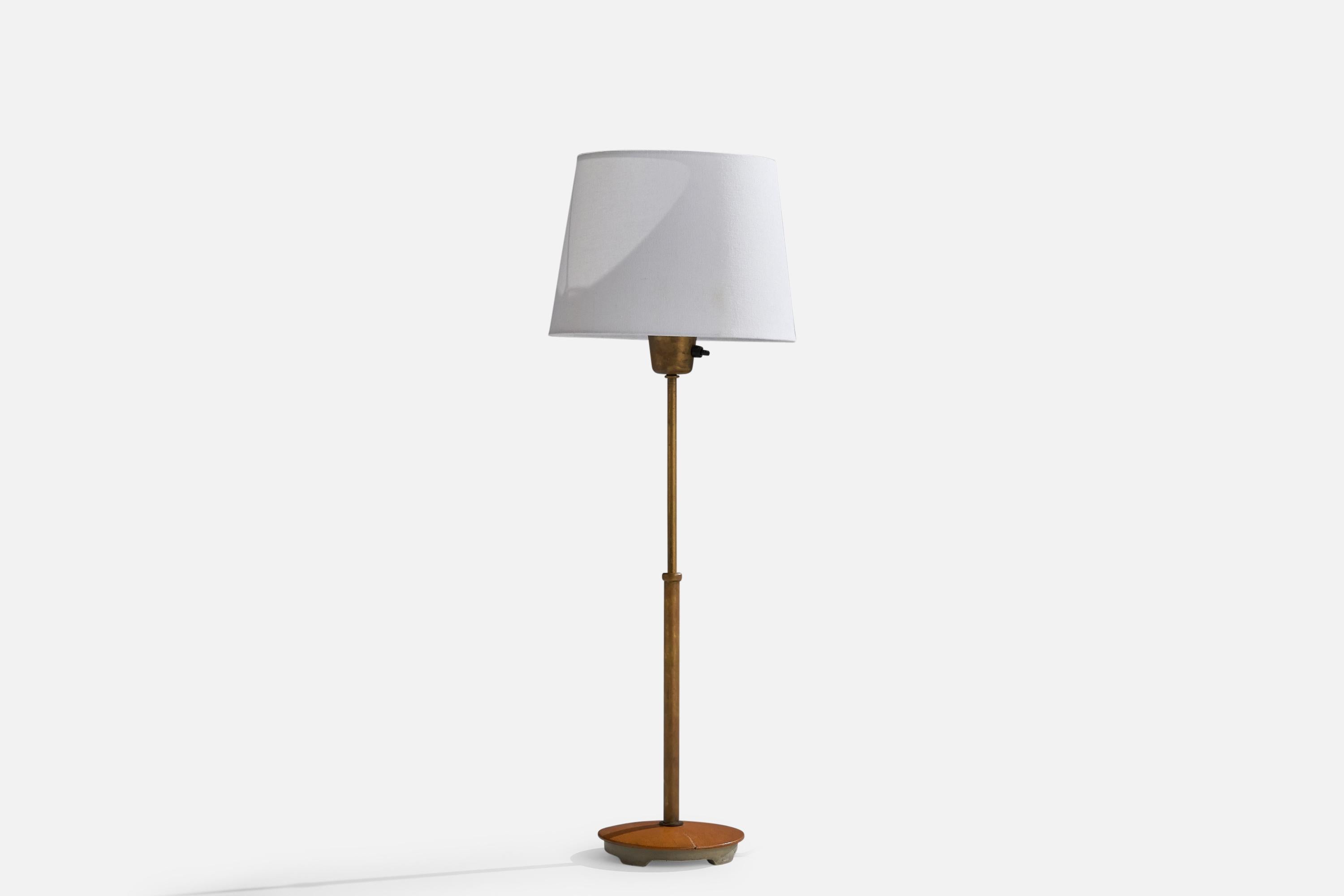 Scandinavian Modern Bertil Brisborg, Table Lamp, Brass, Oak, Iron, Sweden, 1940s For Sale