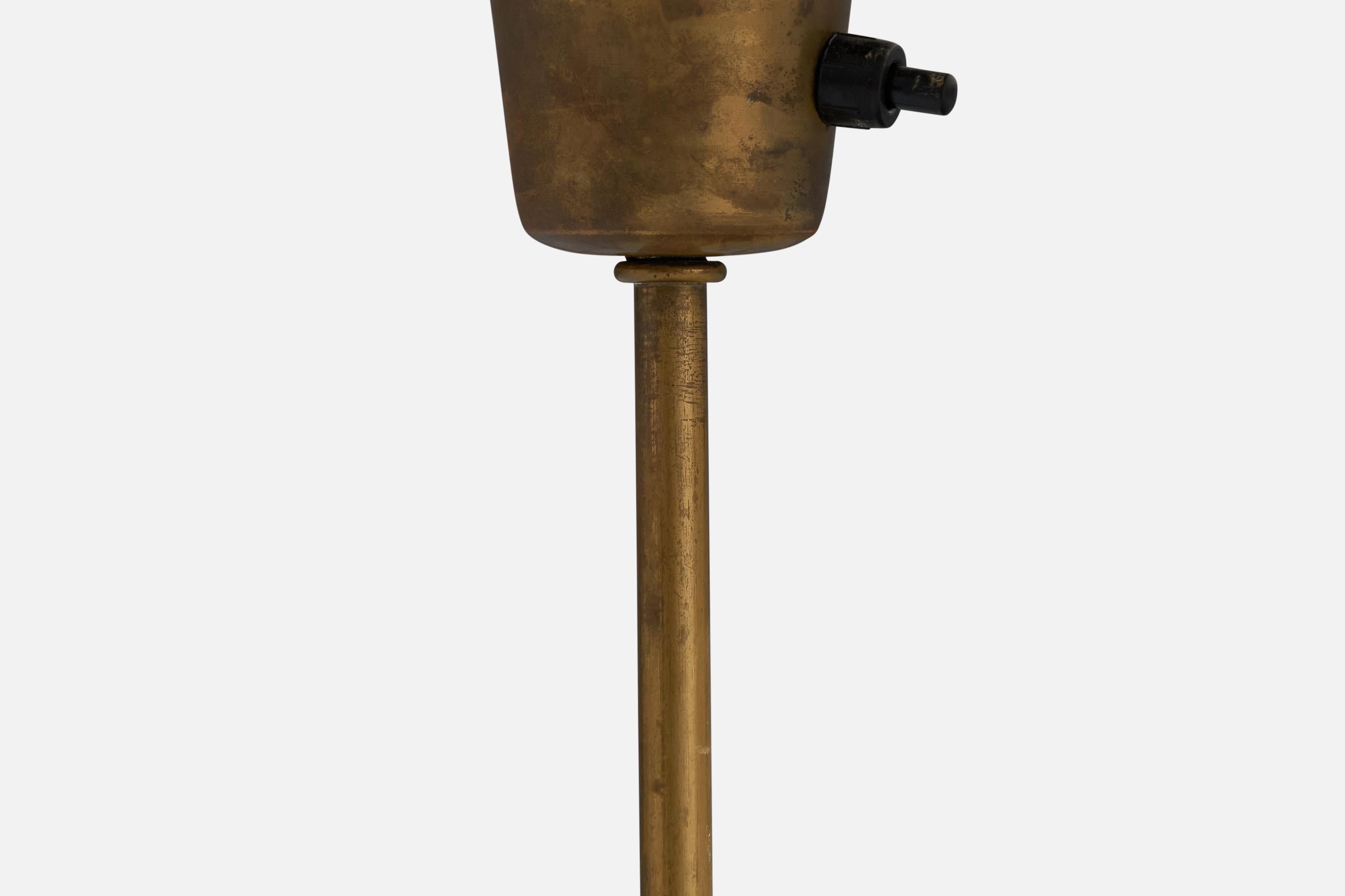 Swedish Bertil Brisborg, Table Lamp, Brass, Oak, Iron, Sweden, 1940s For Sale