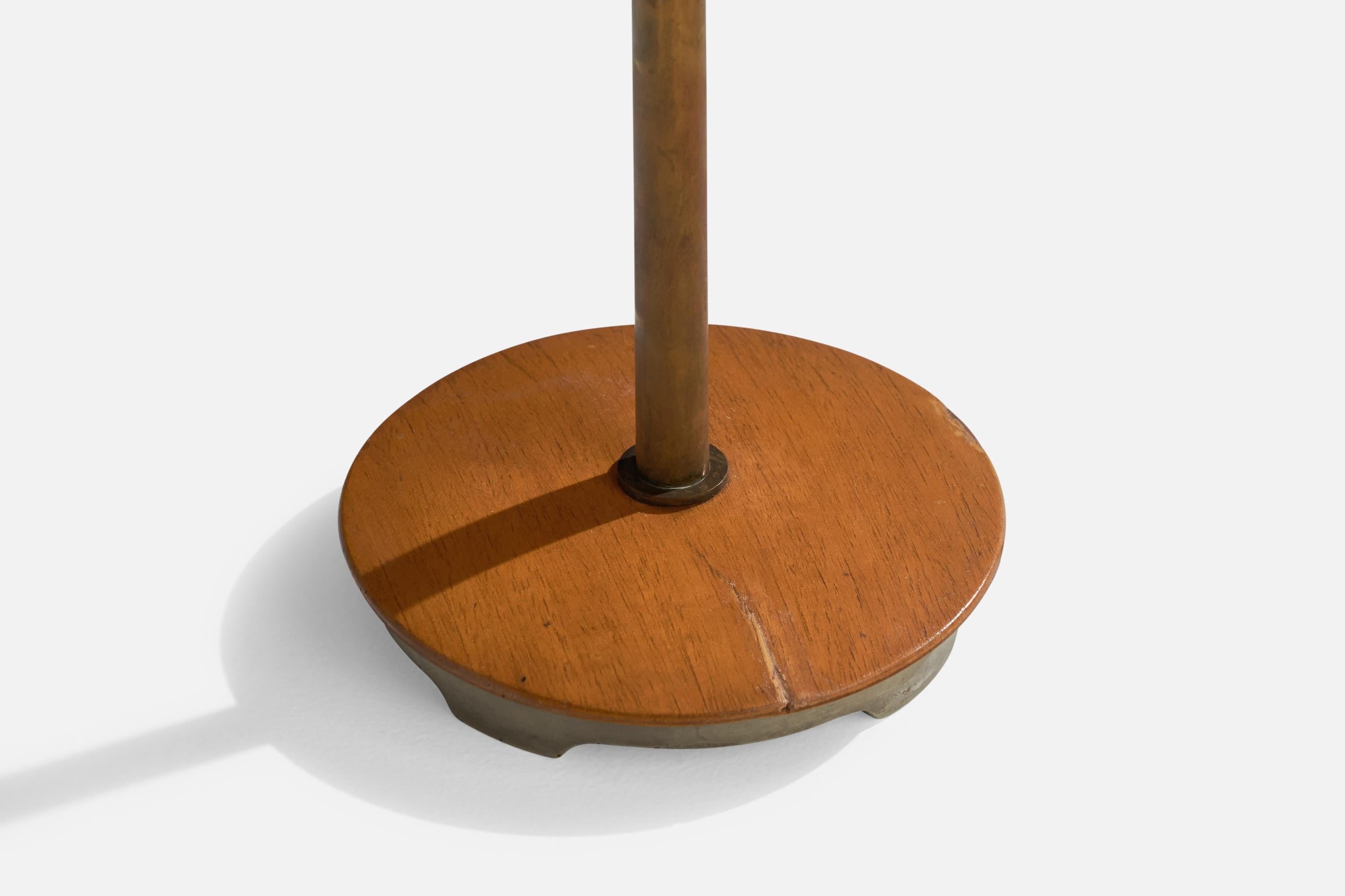 Mid-20th Century Bertil Brisborg, Table Lamp, Brass, Oak, Iron, Sweden, 1940s For Sale