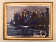 Bertil Carlsson, Sweden, Modernist Landscape, Oil on Board, Dated 1964