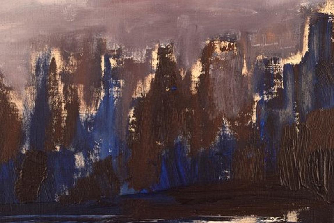 Scandinavian Modern Bertil Carlsson, Sweden, Modernist Landscape, Oil on Board, Dated 1964 For Sale