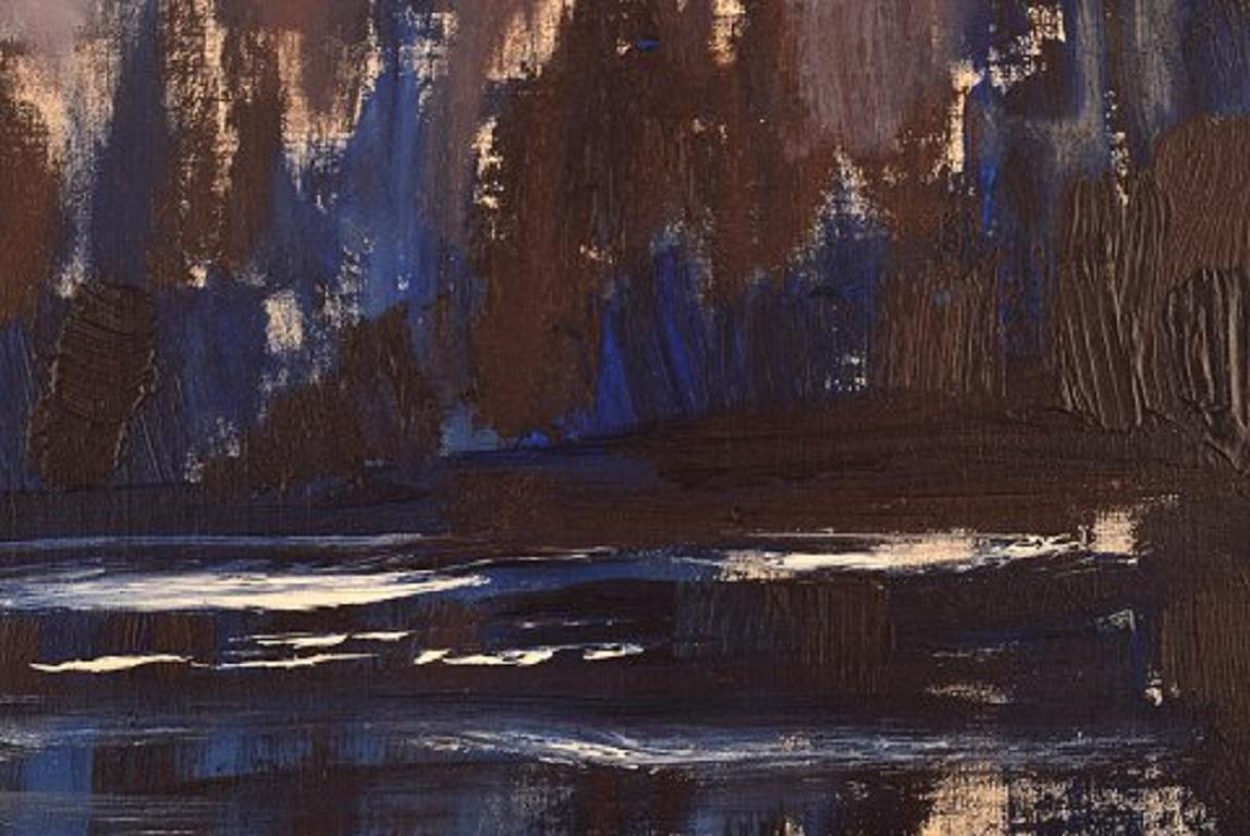Swedish Bertil Carlsson, Sweden, Modernist Landscape, Oil on Board, Dated 1964 For Sale
