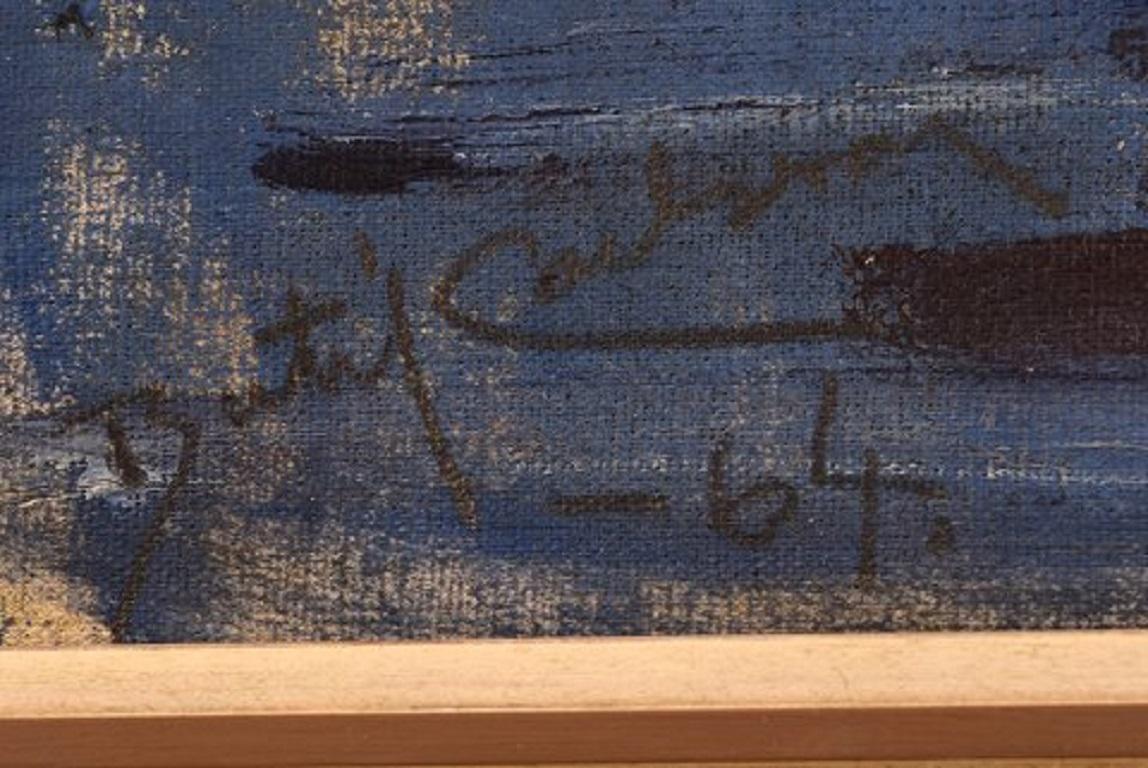 Mid-20th Century Bertil Carlsson, Sweden, Modernist Landscape, Oil on Board, Dated 1964 For Sale