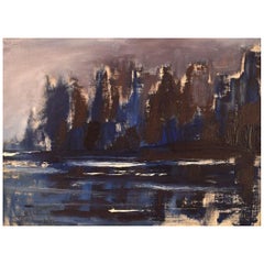 Bertil Carlsson, Suède, paysage moderniste, huile sur carton, daté de 1964