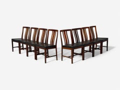 Bertil Fridhagen, Rosewood, Black Vinyl, Eight Dining Chairs, Sweden, 1960s