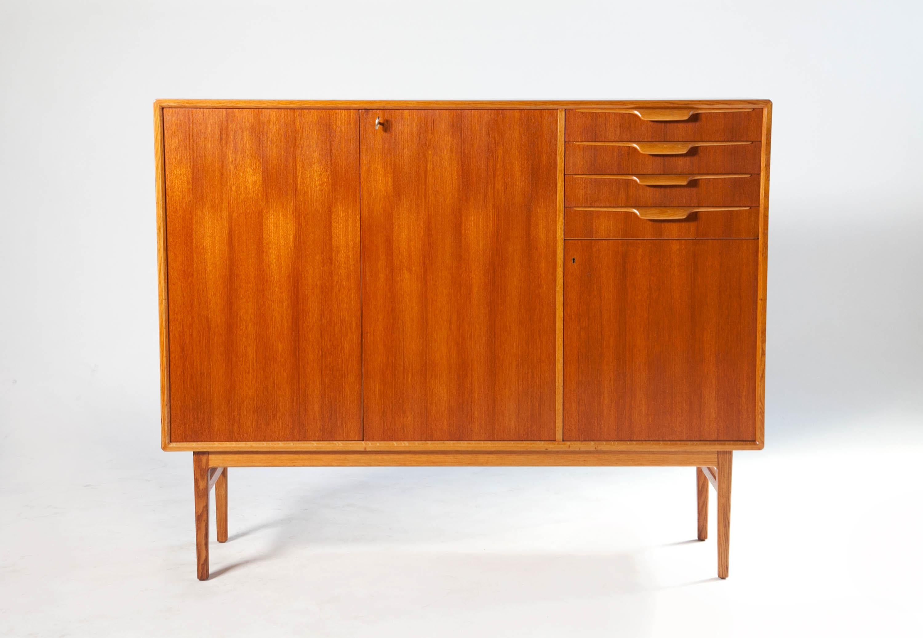 20th Century Bertil Fridhagen Teak High Sideboard for Bodafors Sweden, 1950's For Sale