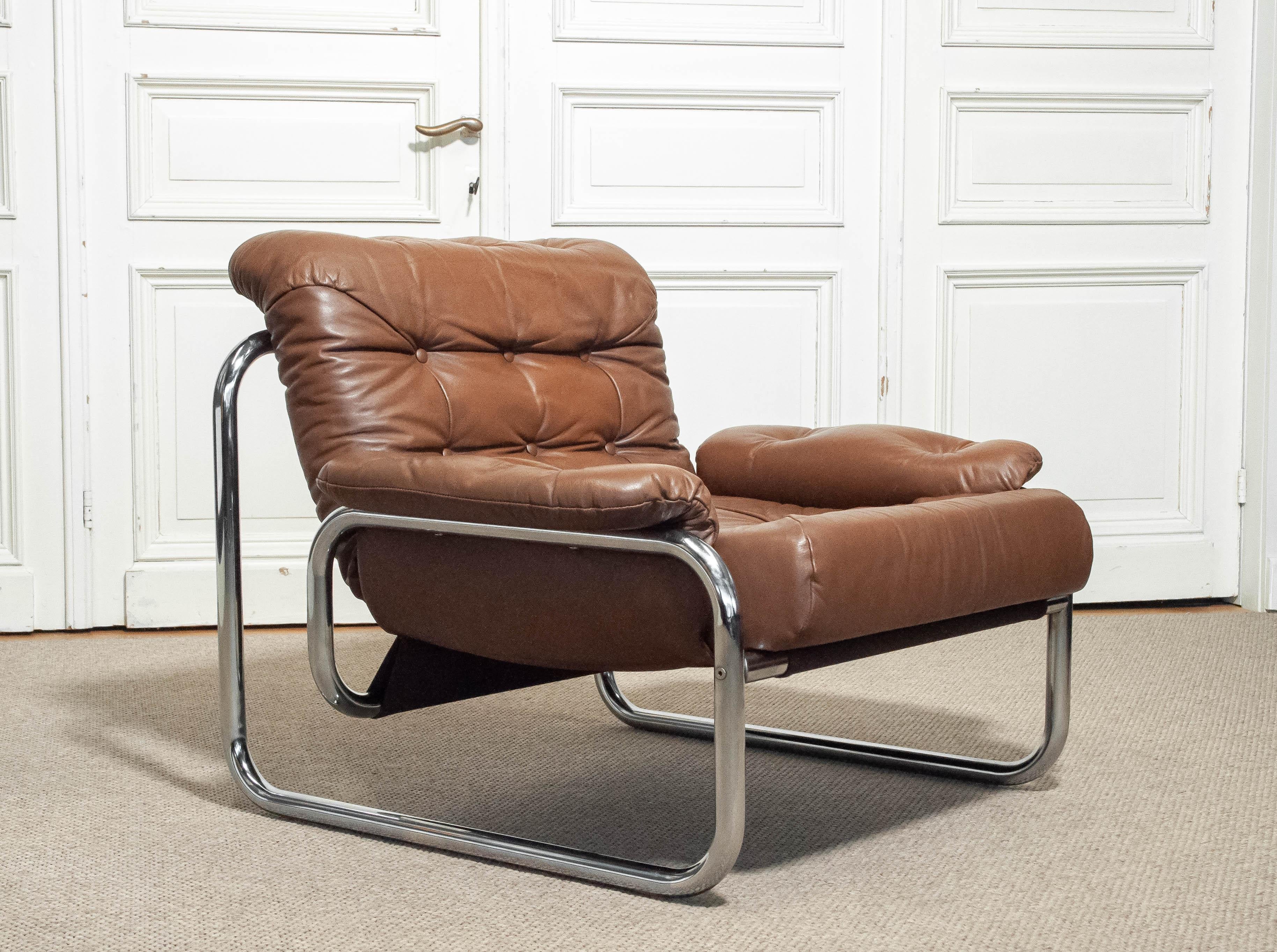 Steel Bertil Haggström “Borkum” Lounge Chair for Svedemöbler, Sweden, 1970s For Sale