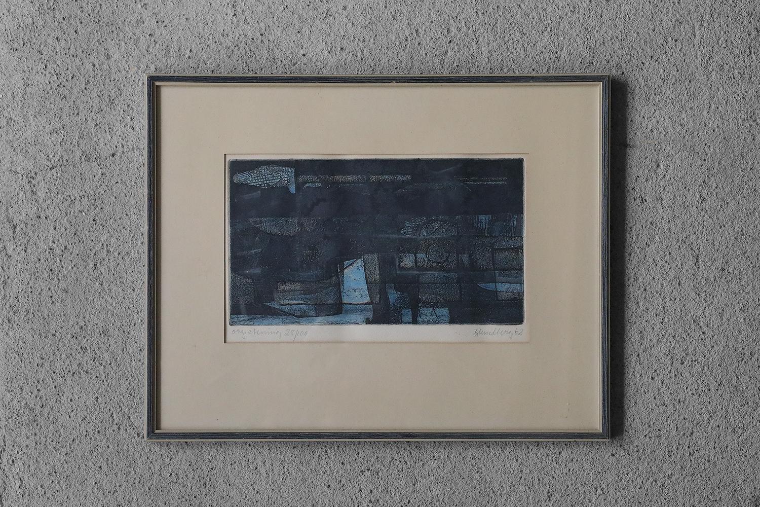 Scandinavian Modern Bertil Lundberg, Komposition, Etching, 1962, Framed For Sale