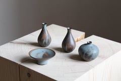 Bertil Lundgren, Vases and Bowl, Blue / Brown Glazed Stoneware Rörstand, 1950s