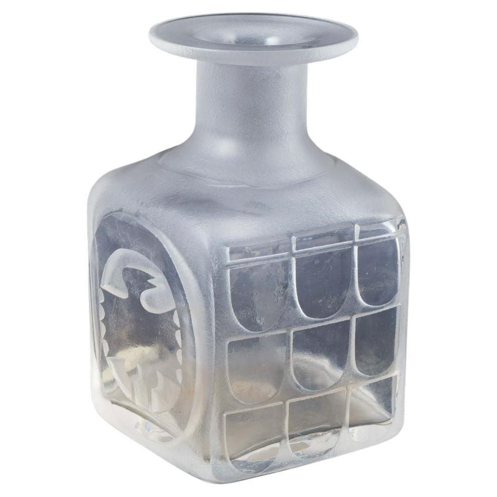 Bertil Vallien, Åfors/Kosta Boda, Sweden. Square vase in frosted glass. For Sale