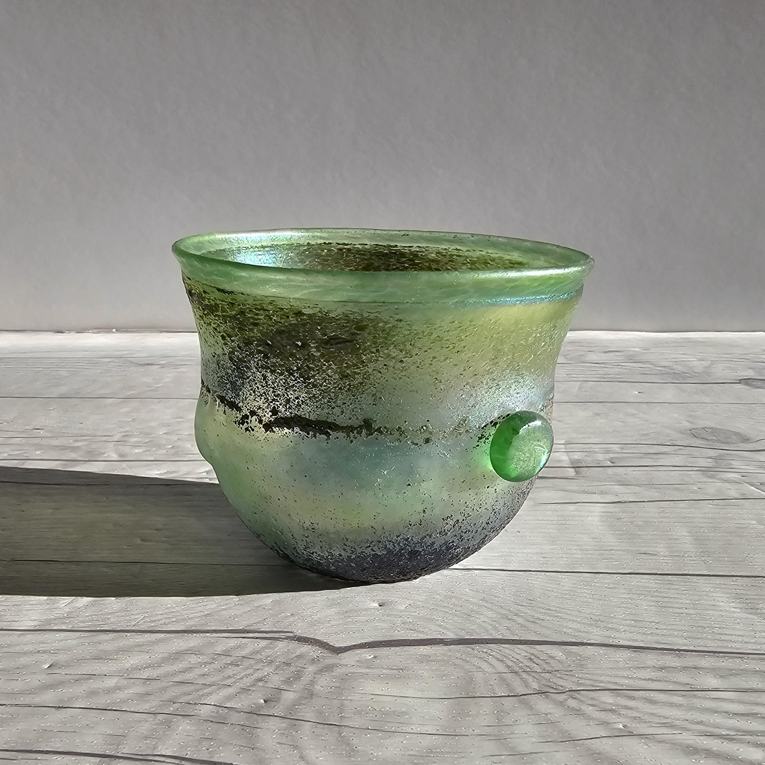 Bertil Vallien for Boda Glassworks, Iridescent Sandblast Art Glass Bowl, Unique For Sale 3